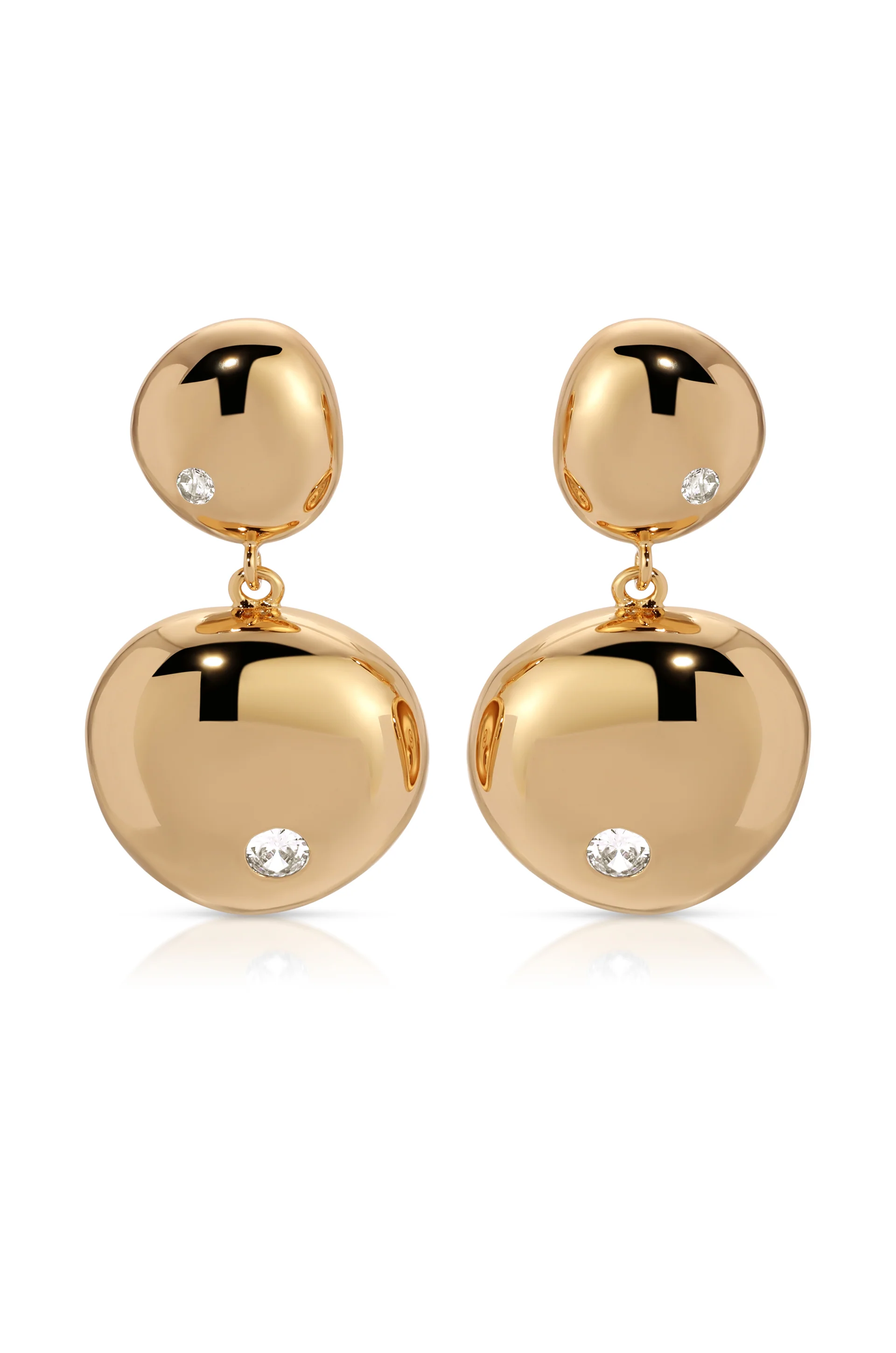 Polished Double Pebble Drop Earrings - Gold - Image 3