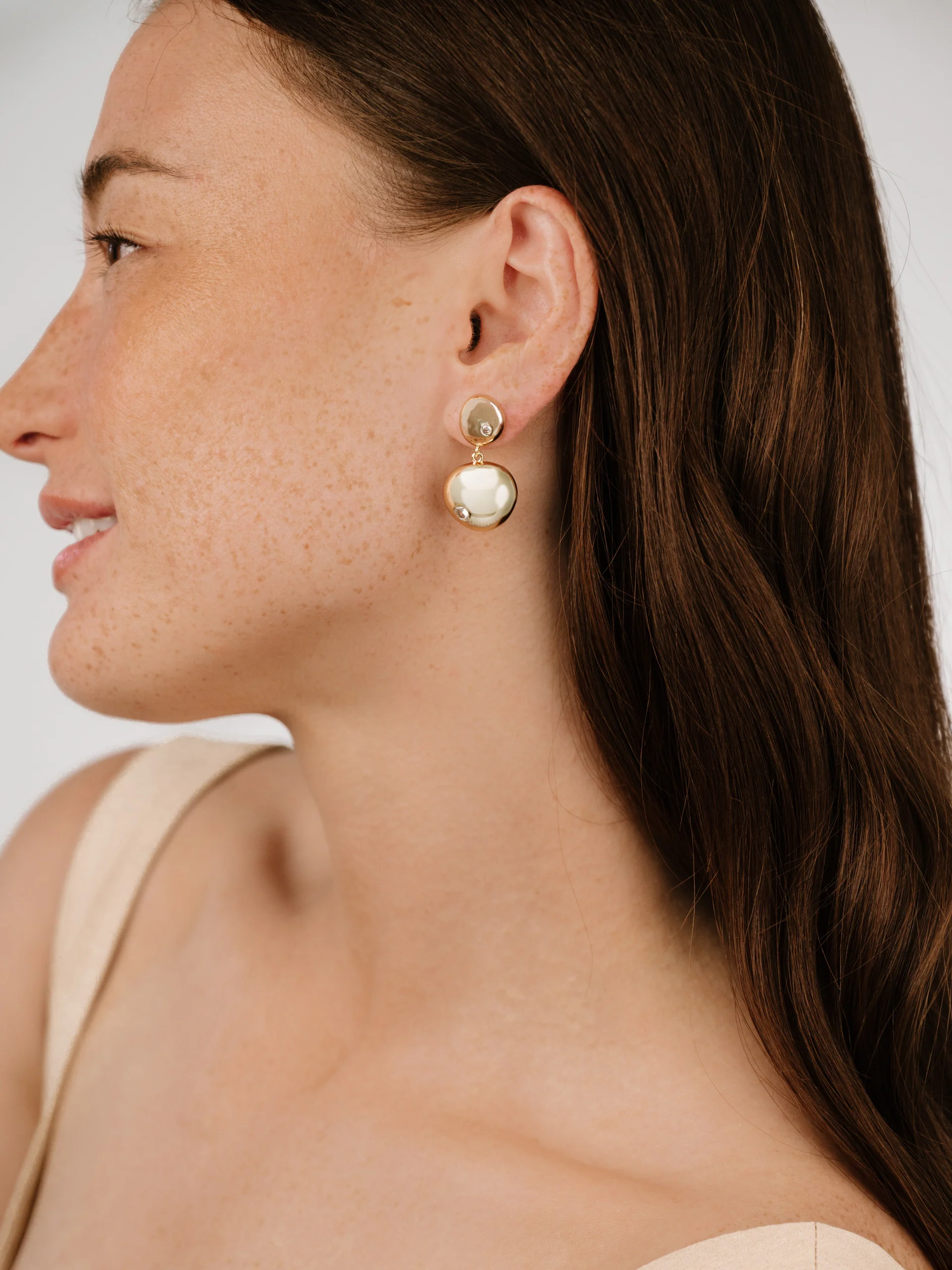 Polished Double Pebble Drop Earrings - Gold - Image 4