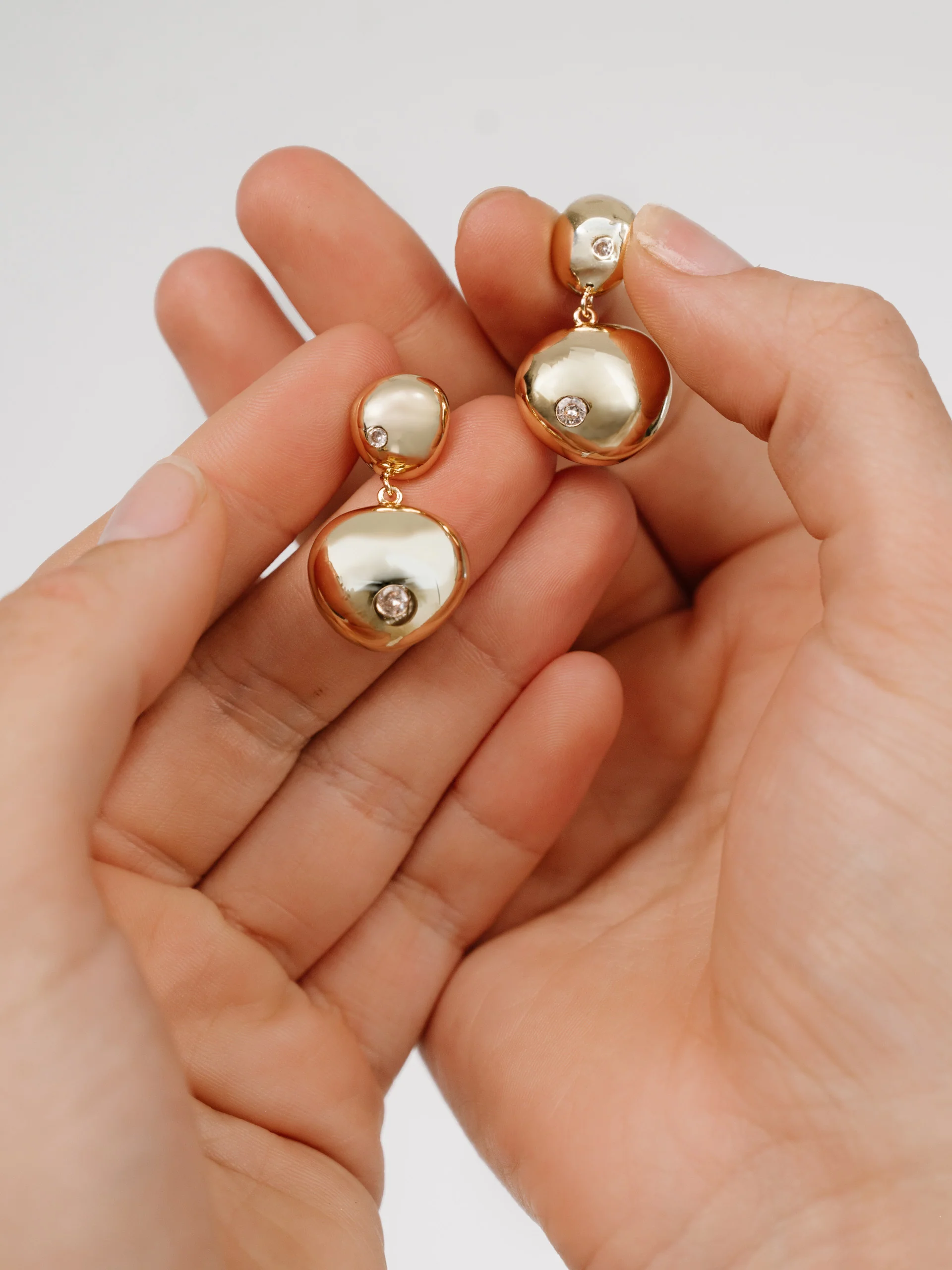 Polished Double Pebble Drop Earrings - Gold - Image 5