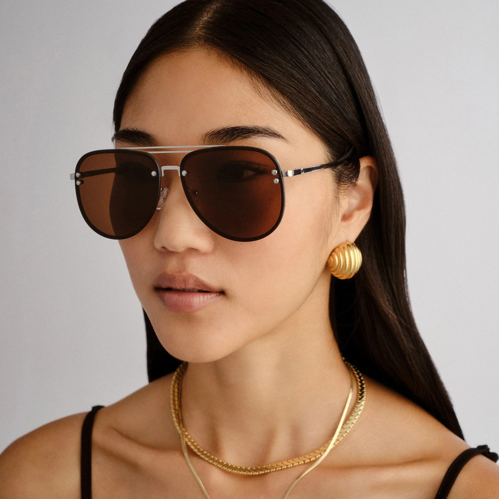 Quartz Sunglasses - Silver/Brown Mono - Image 4