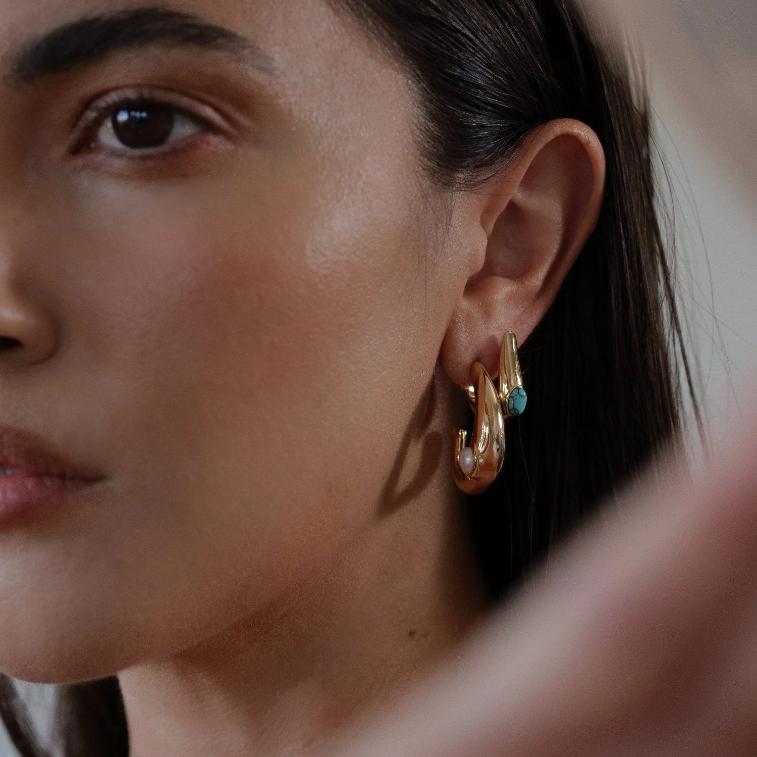 Reve Gem Hoops - Turquoise/Gold - Image 3