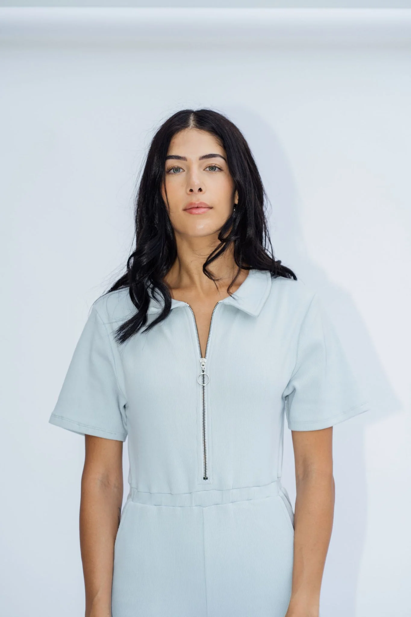 Ribbed Polo Jumpsuit Silver - Image 3