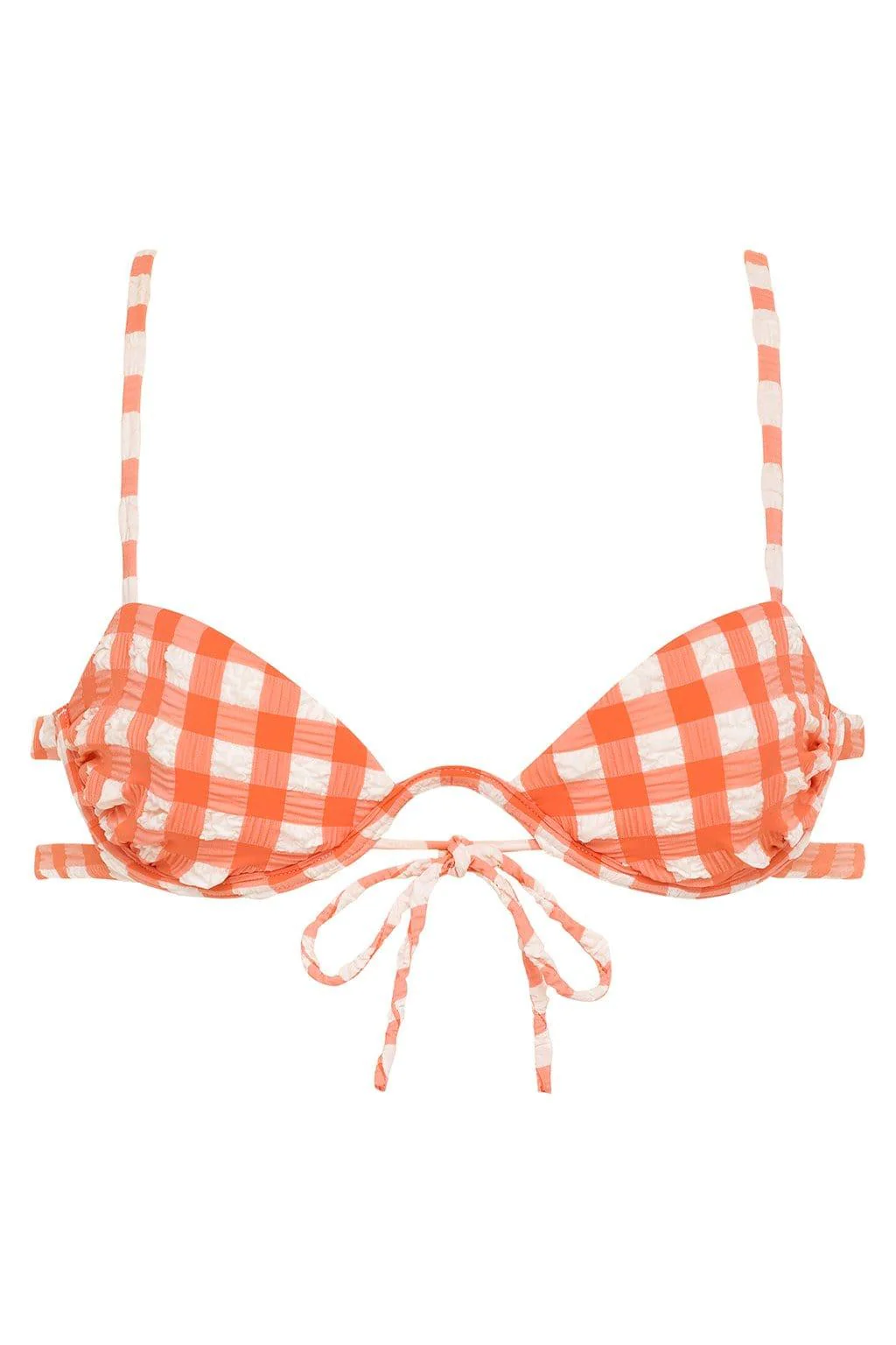 Shrimp Gingham Elany Tie-Up Bikini Top - Image 2