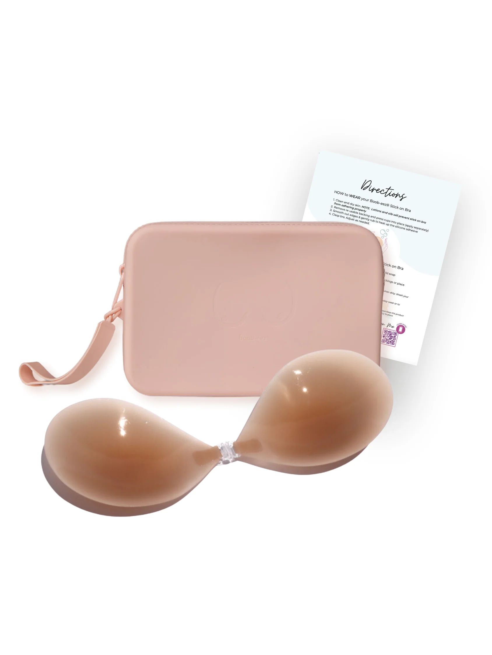 Silicone Stick-on Bra + Beige Silicone Travel Case  - Medium Nude