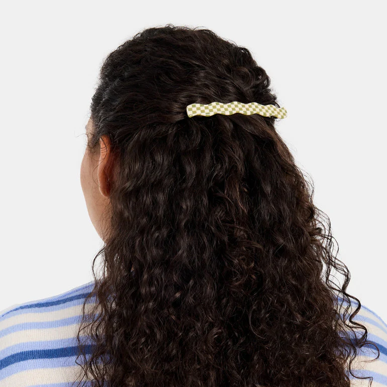 Skinny Wave Barrette - Olive Check - Image 2