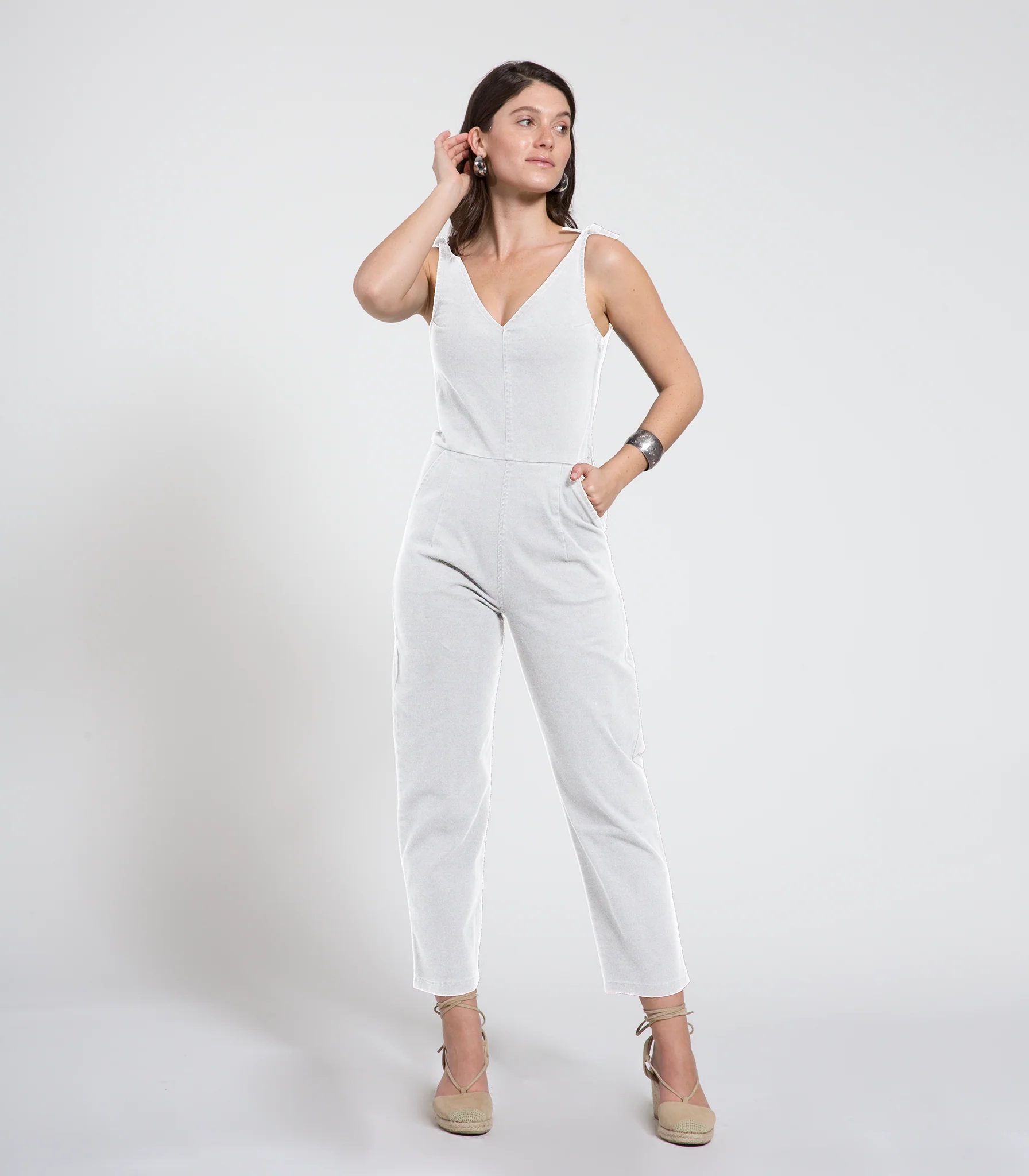 Slate Tie Strap Coveralls - White
