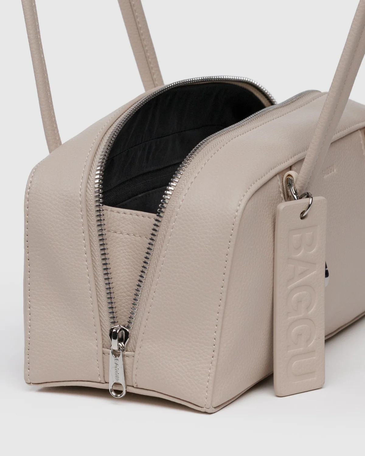Small Recycled Leather Bowler Bag - Stone - Image 4