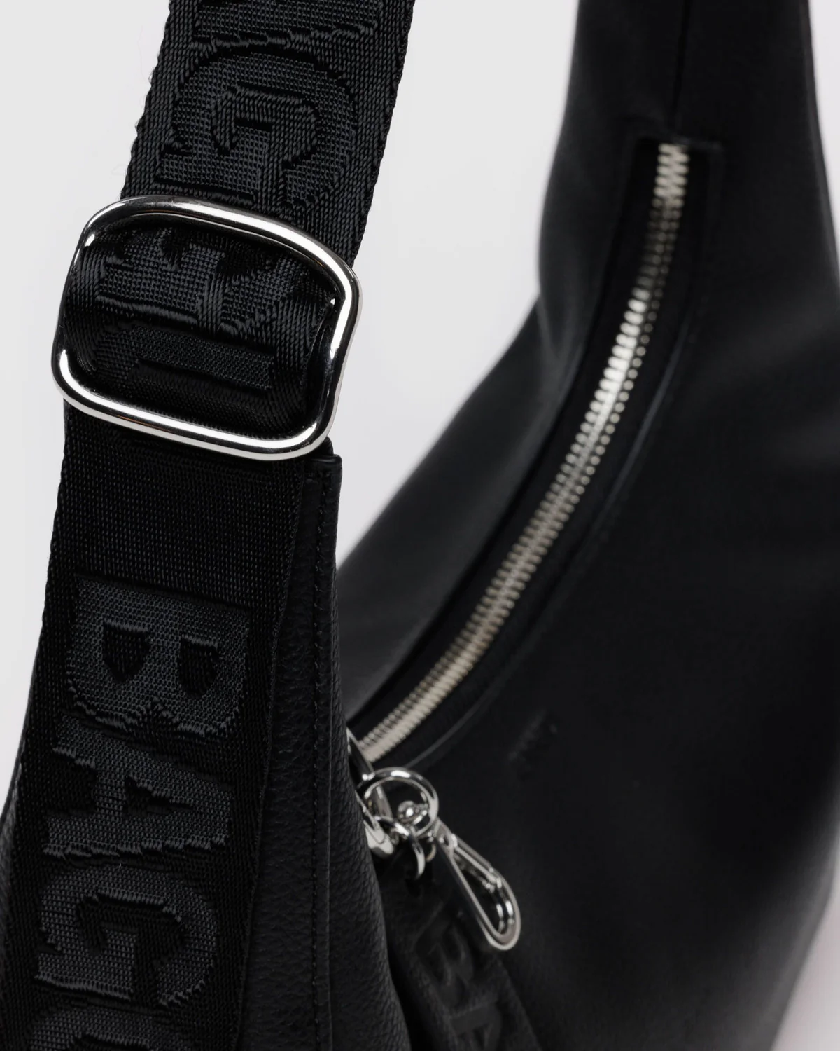Small Recycled Leather Crescent Bag - Black - Image 4