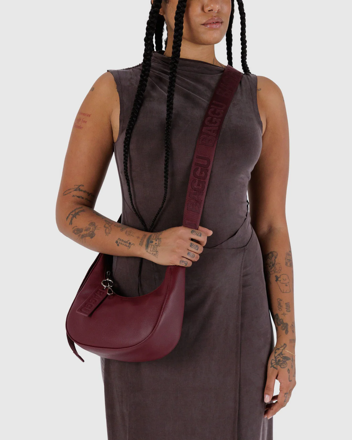 Small Recycled Leather Crescent Bag - Mahogany - Image 2