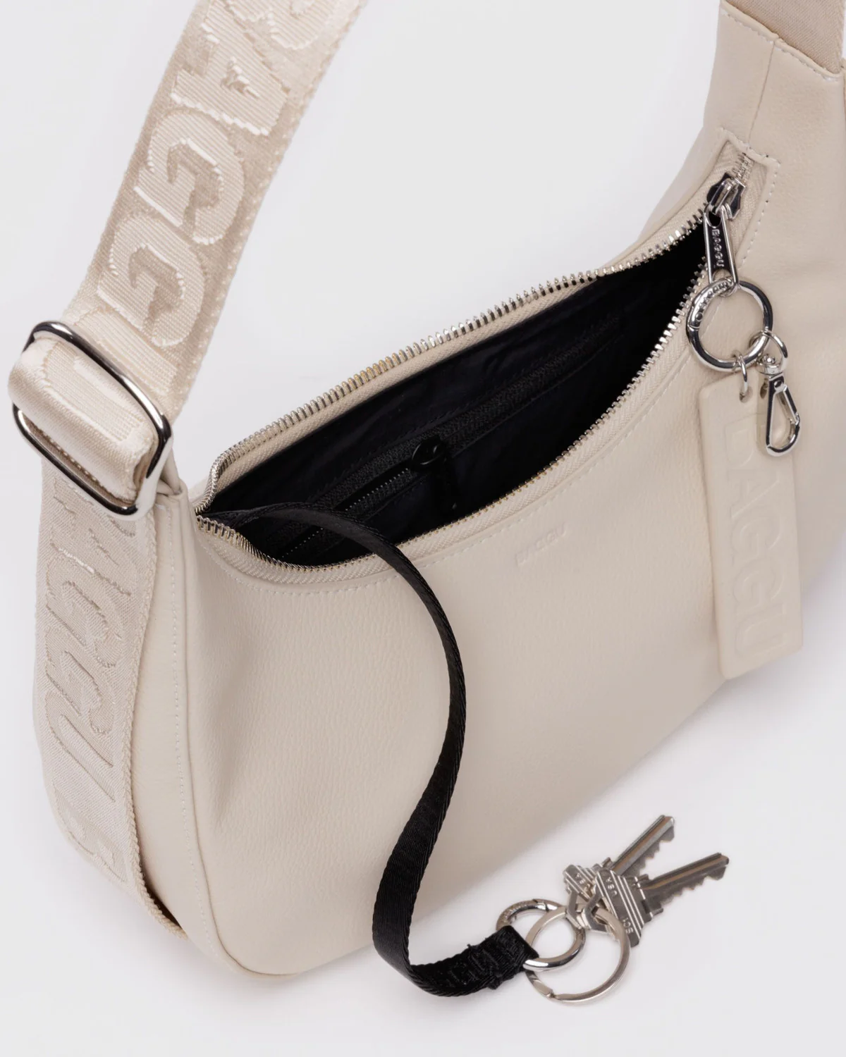 Small Recycled Leather Crescent Bag - Stone - Image 3