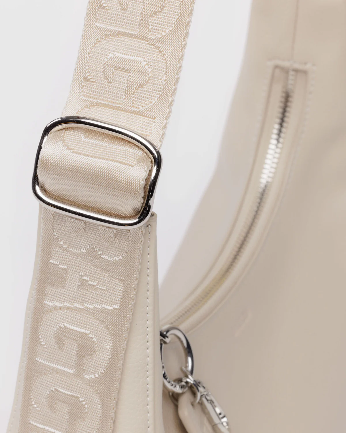 Small Recycled Leather Crescent Bag - Stone - Image 4