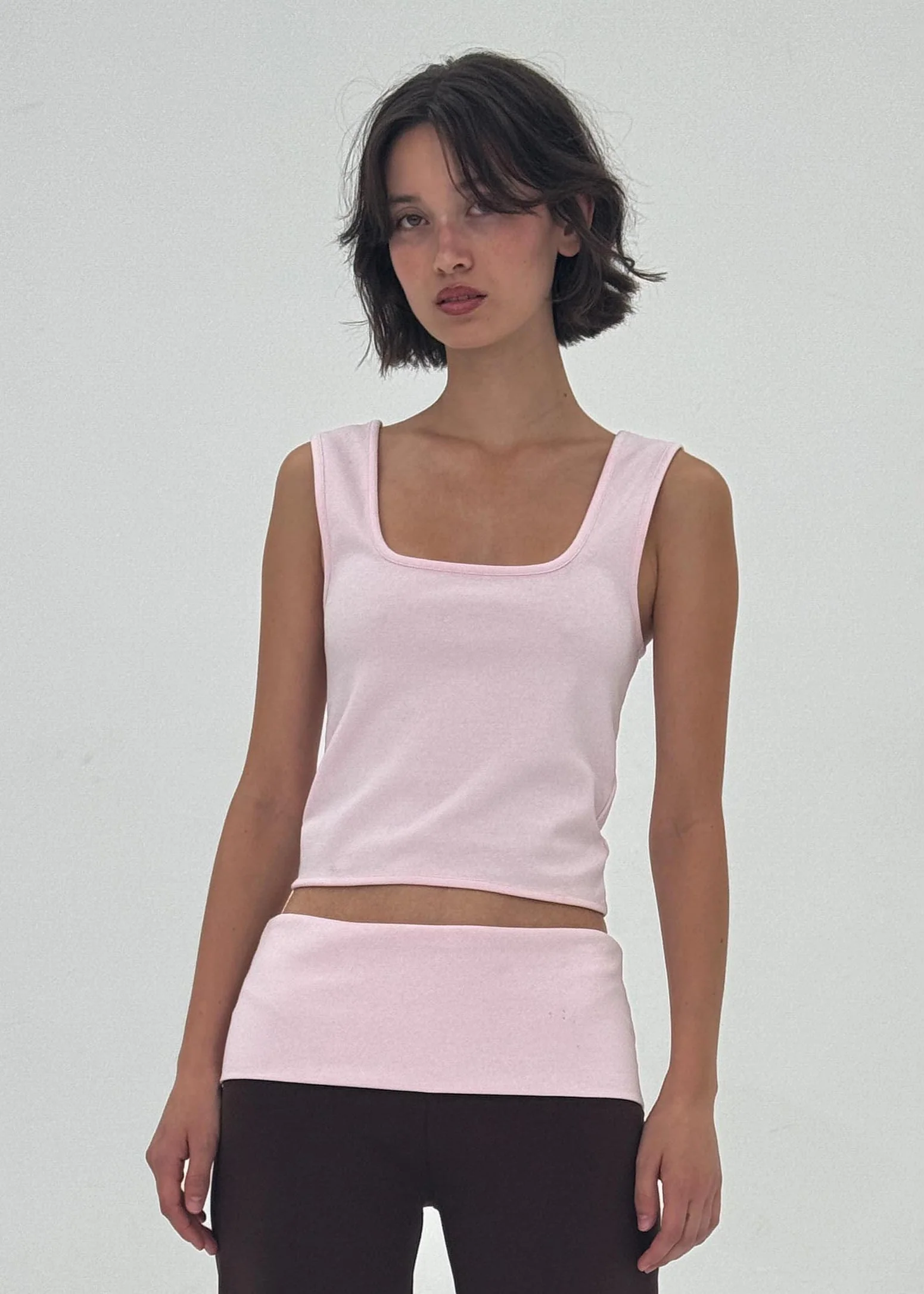 Square Neck Ponte Tank Top - Strawberry Cream