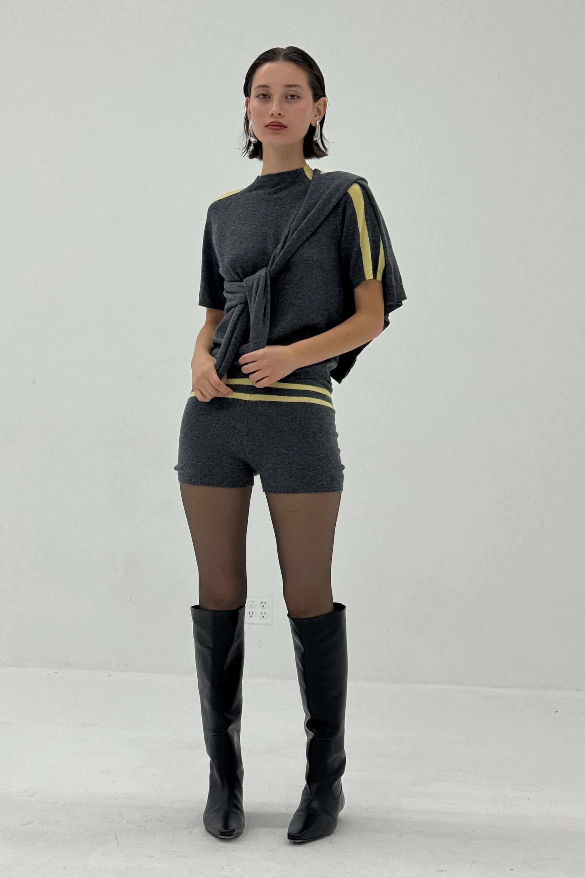 Stripe Knit Shorts - Charcoal/Butter - Image 2