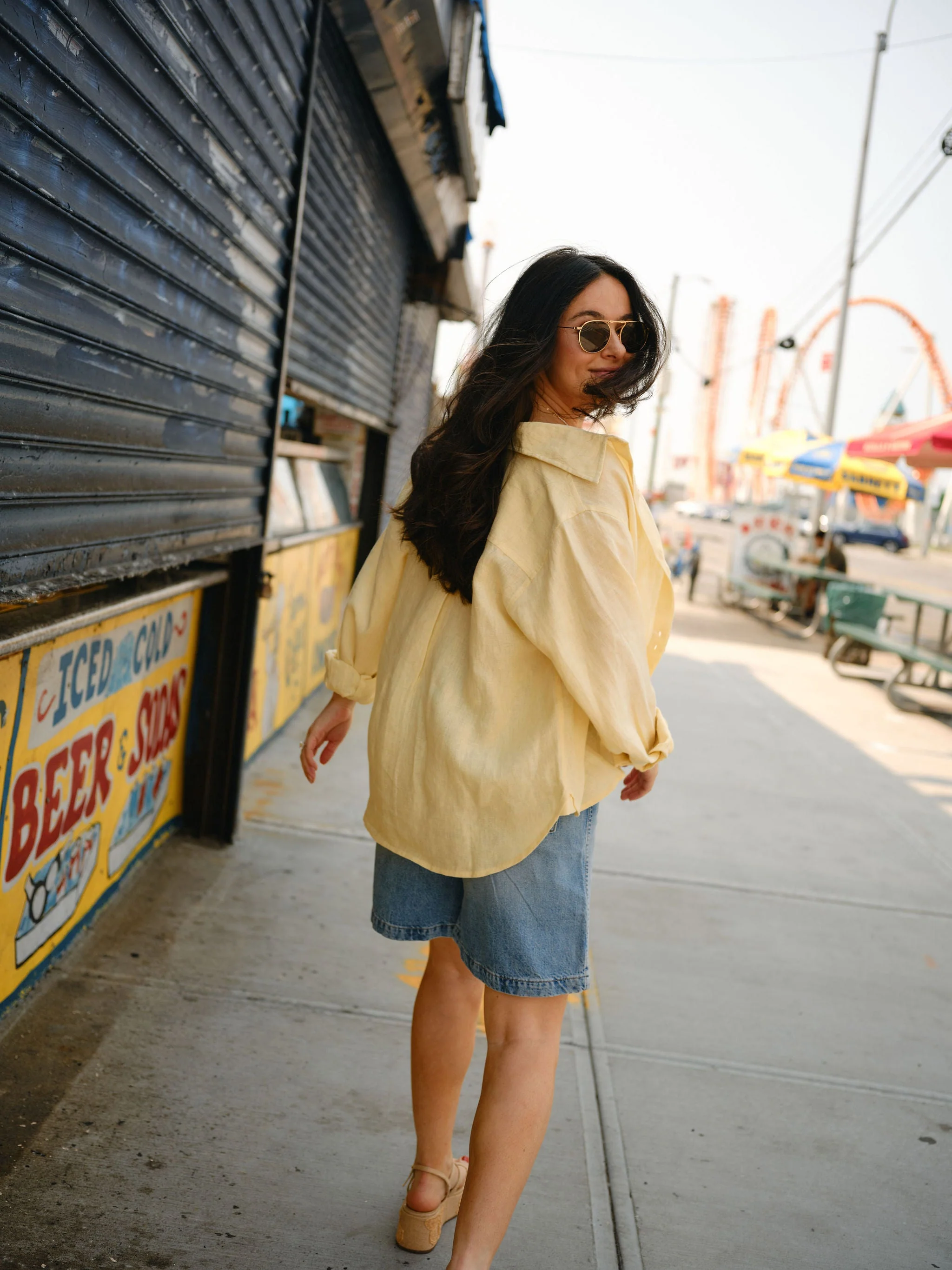 The Chacha Petite Oversized Button Down Shirt - Butter - Image 3
