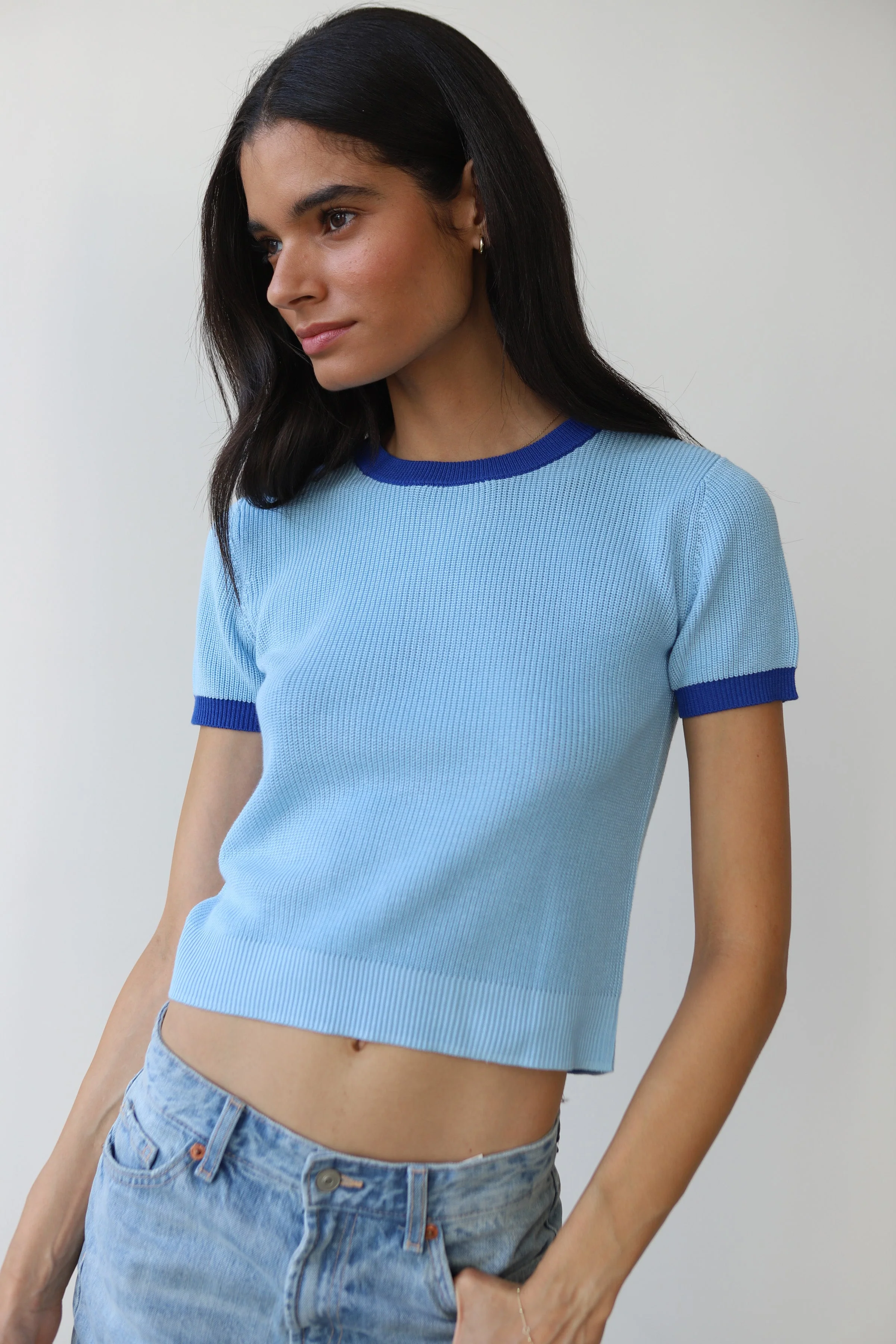 The Ringer Knit Tee - Capri Blue - Image 2