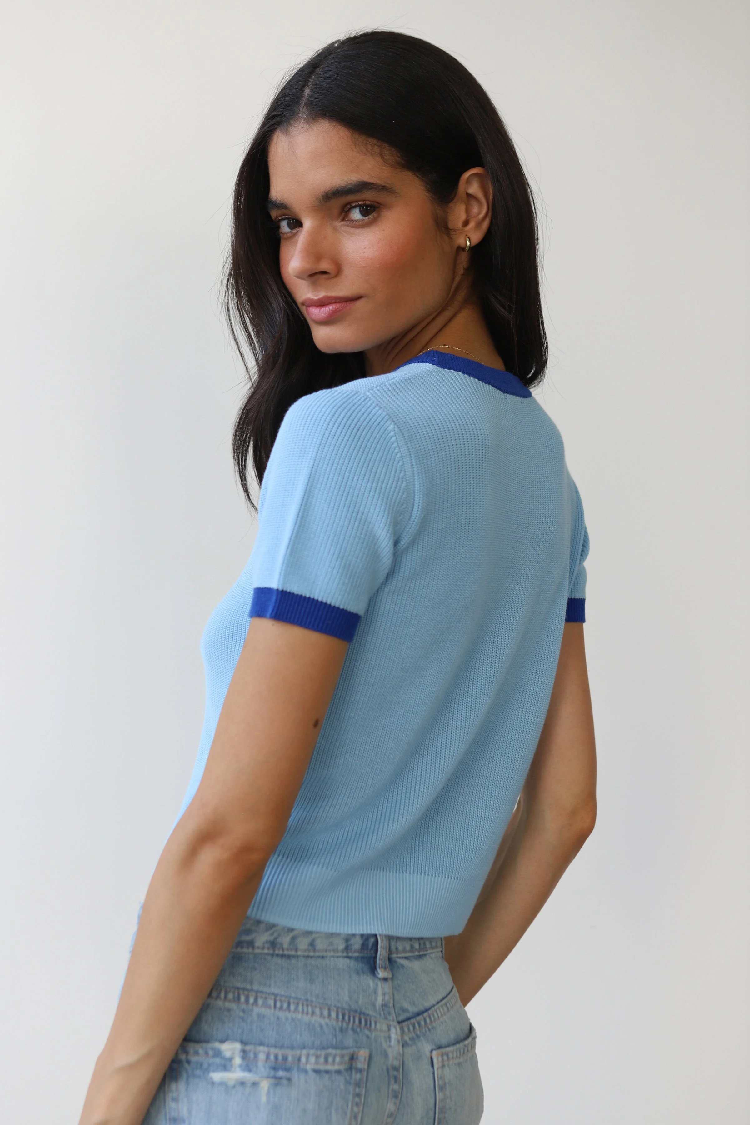 The Ringer Knit Tee - Capri Blue - Image 3