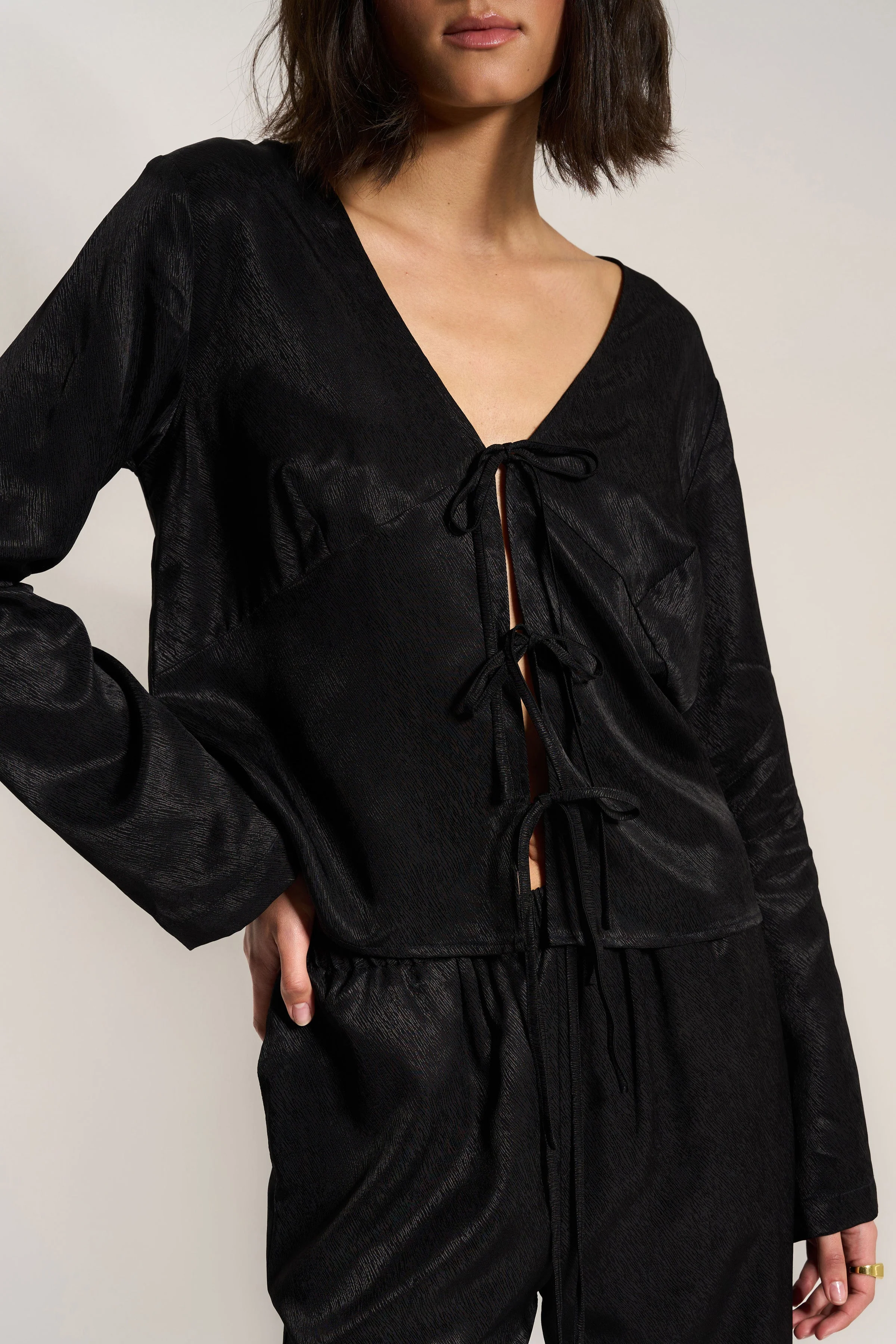 The Tie Front Top - Black - Image 2