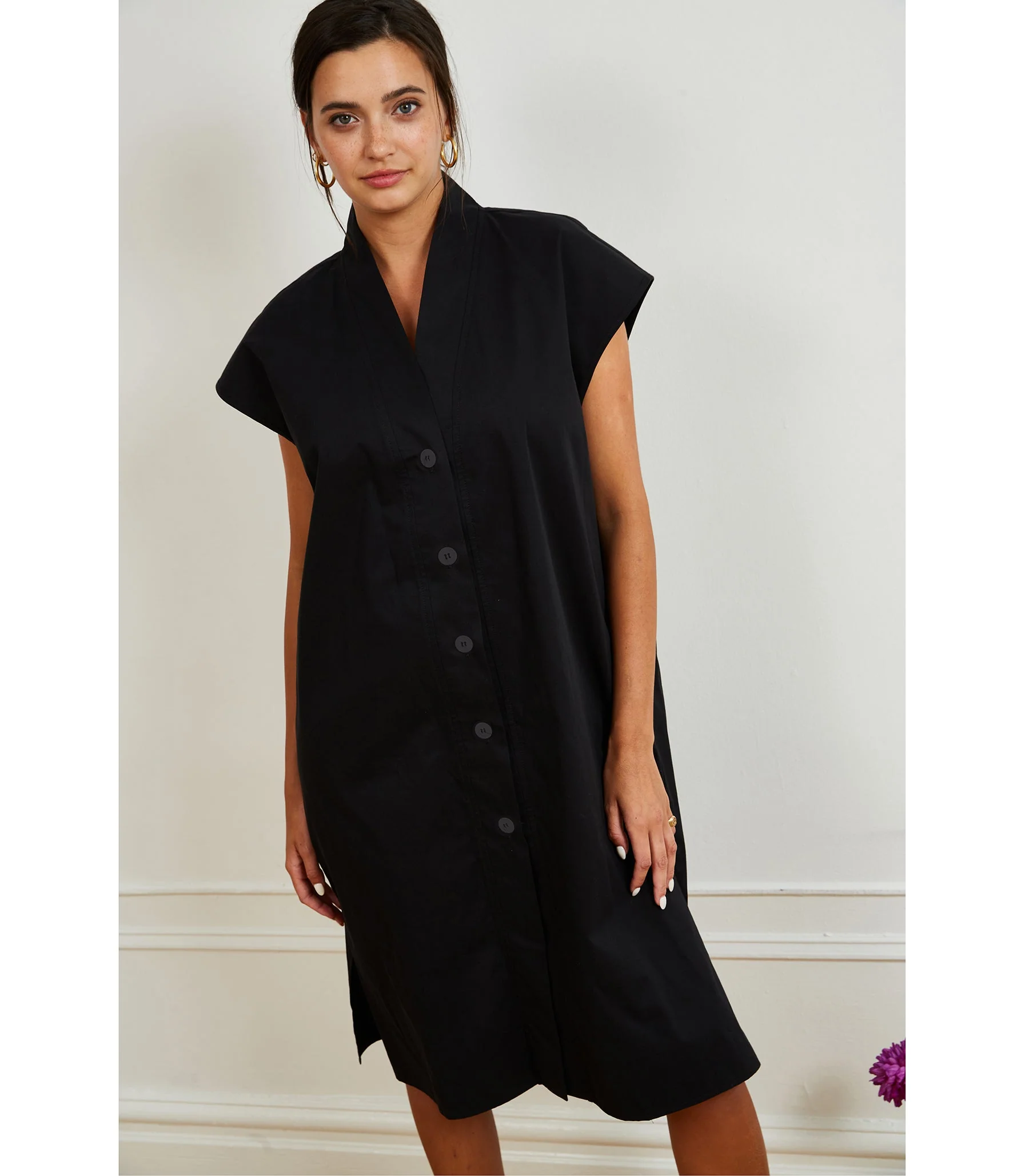 Tina Short Sleeved Shirt Dress - Black - Image 6