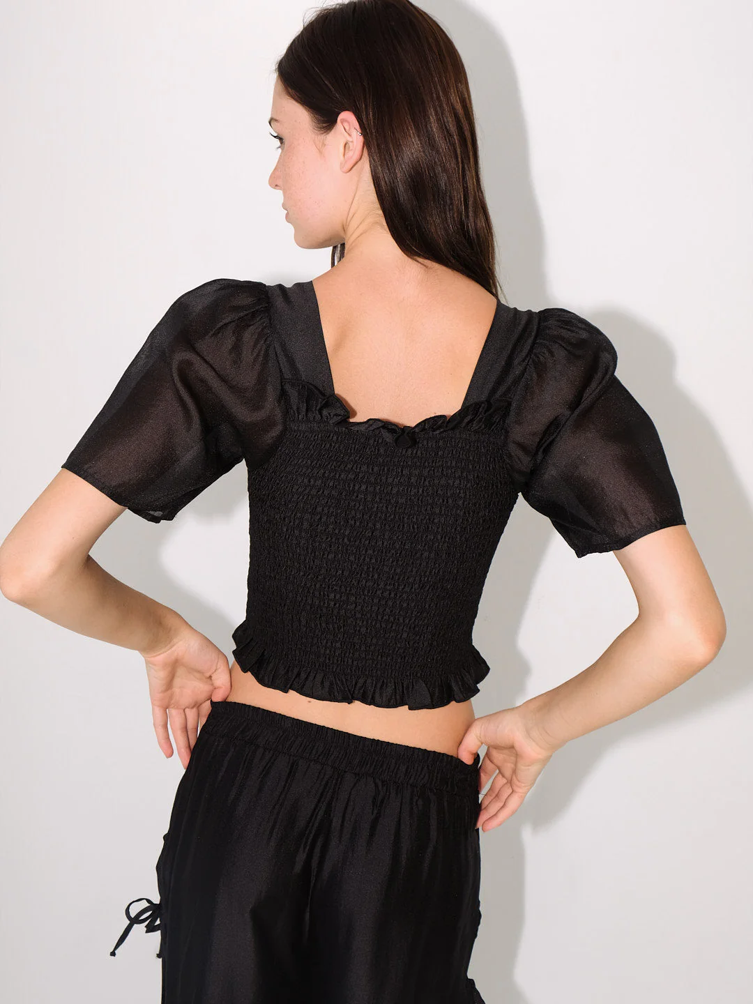 Toni Smocked Top - Black Organza - Image 3