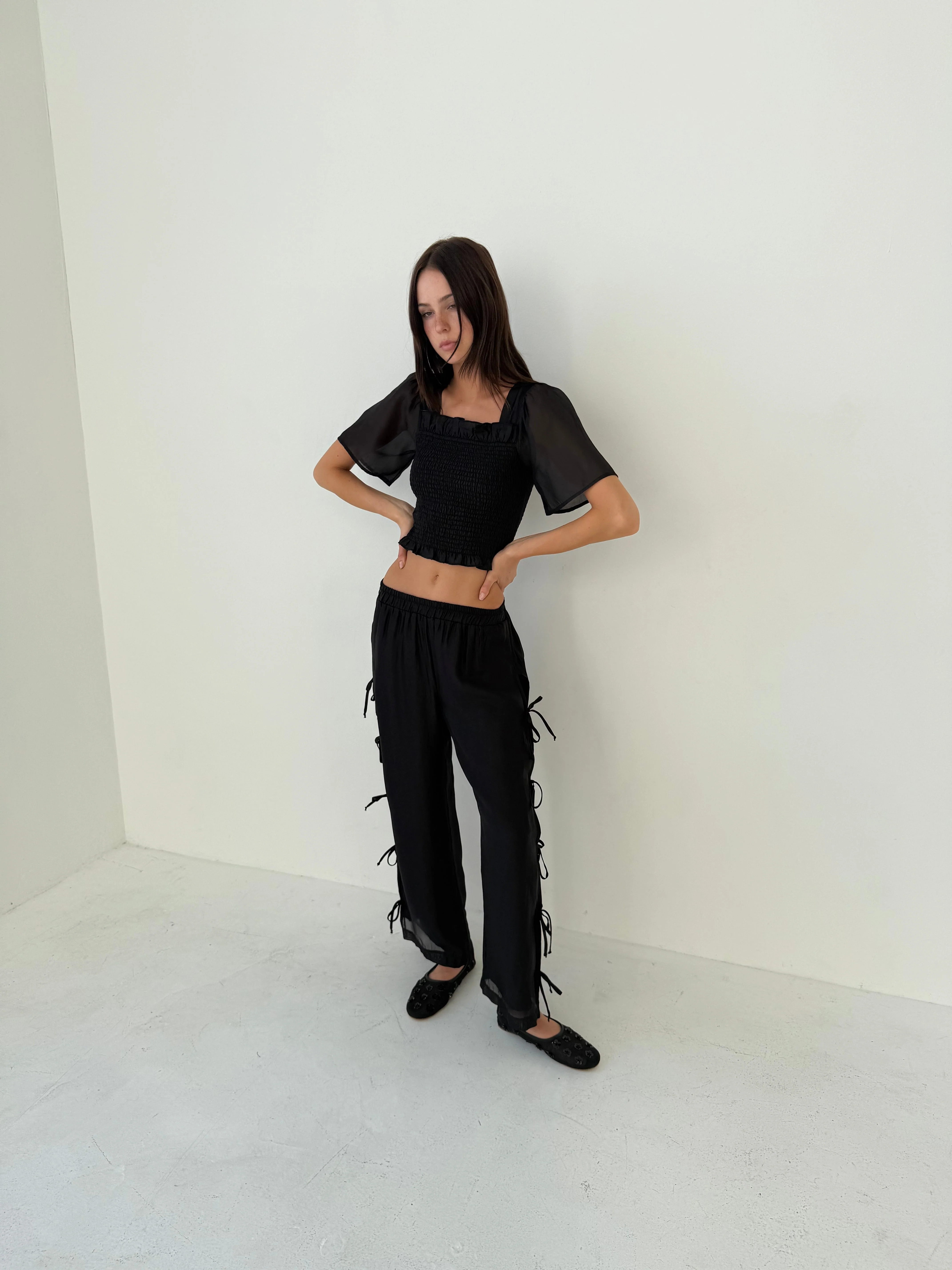 Toni Smocked Top - Black Organza - Image 4
