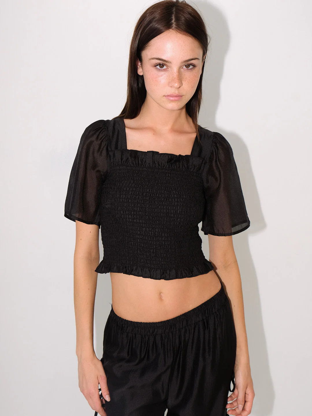 Toni Smocked Top - Black Organza - Image 5