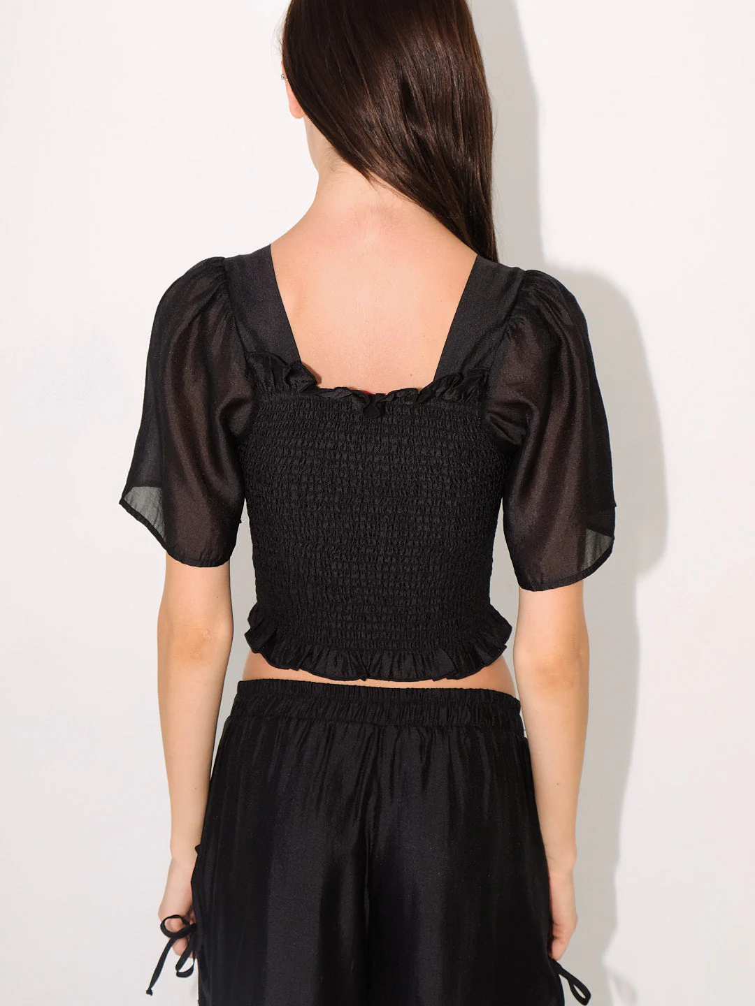 Toni Smocked Top - Black Organza - Image 6