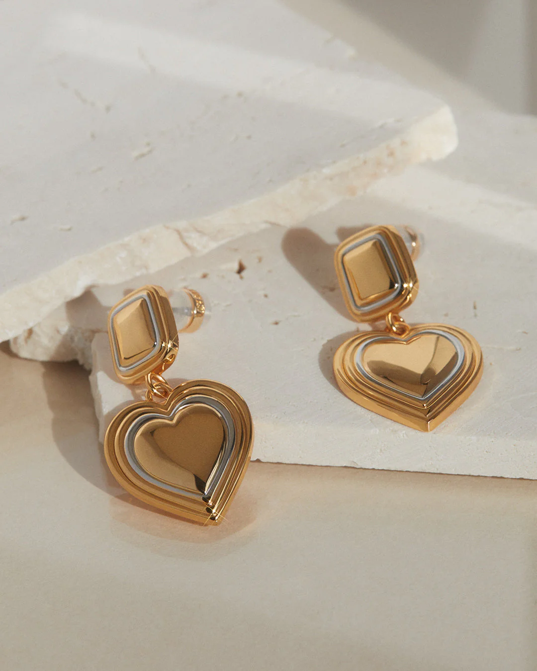 Two-Tone Heart Earrings - Image 4