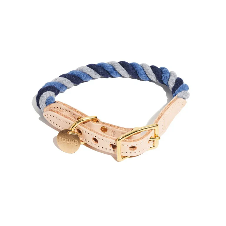 Up-Cycled Rope Cat & Dog Collar - Gray, Blue, Navy