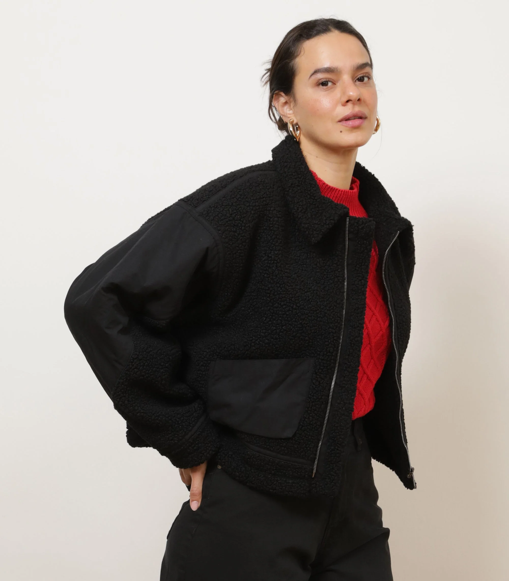 Vanessa Shearling Bomber Jacket - Black - Image 4