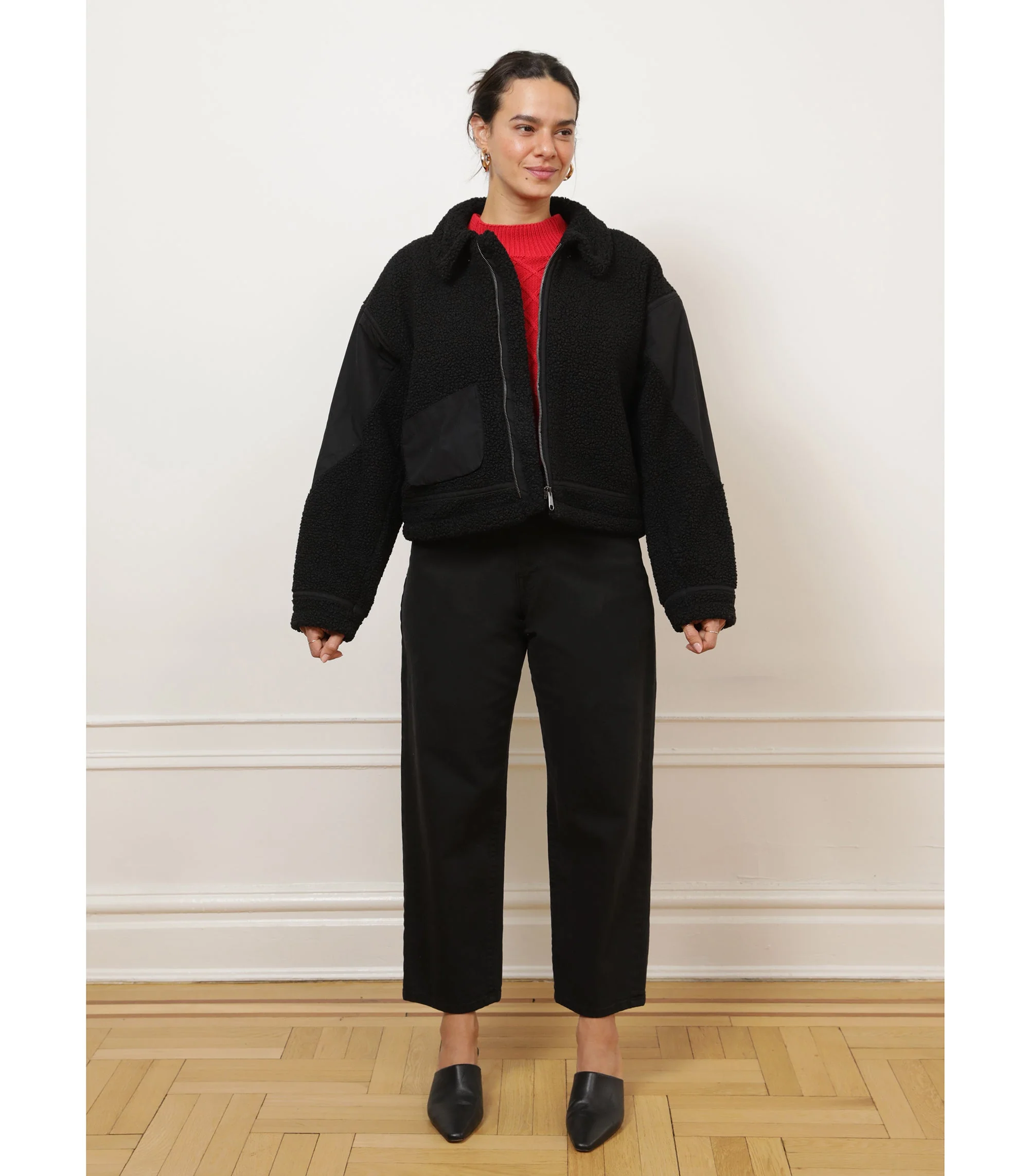 Vanessa Shearling Bomber Jacket - Black - Image 5
