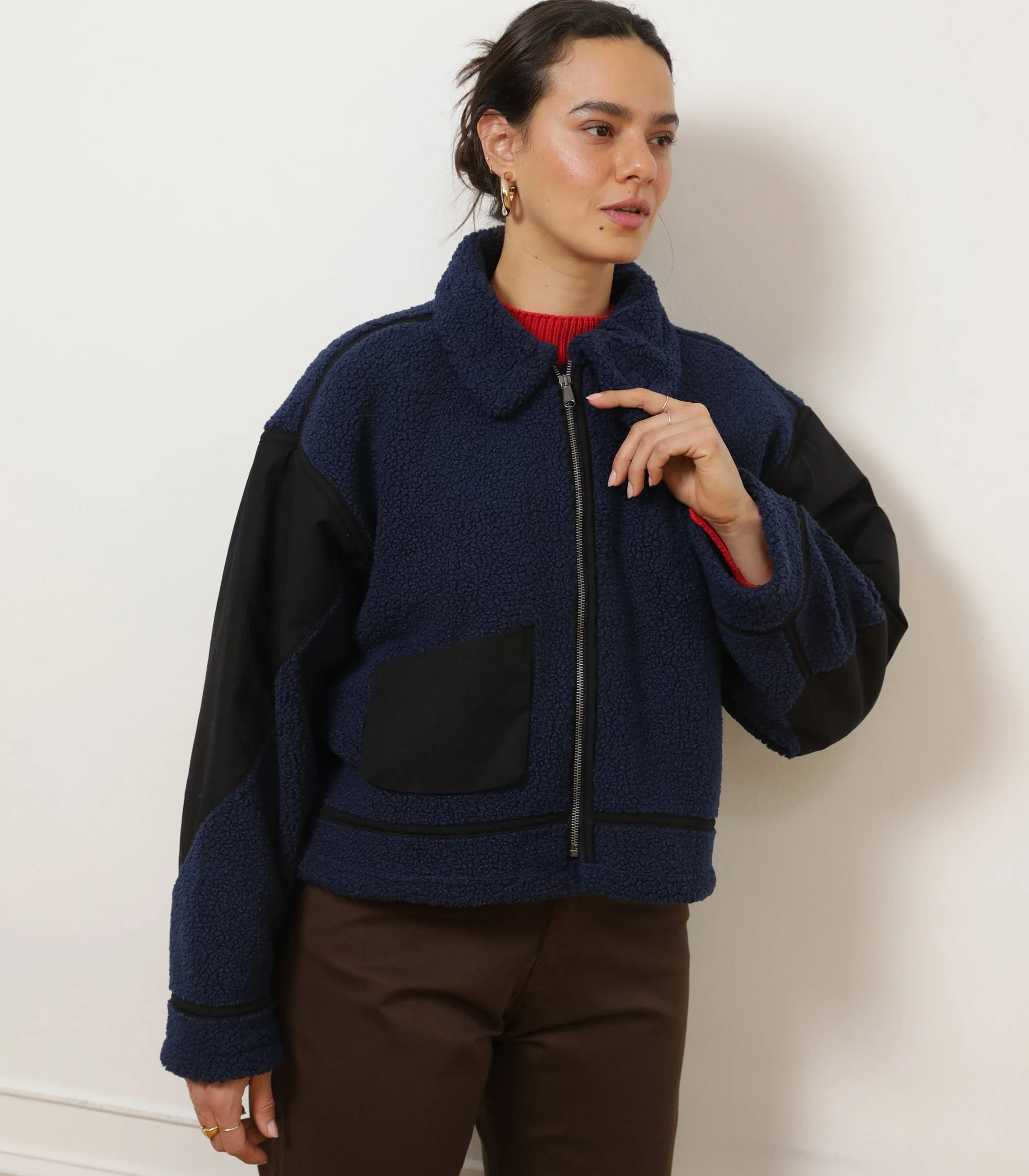Vanessa Shearling Bomber Jacket - Navy - Image 4