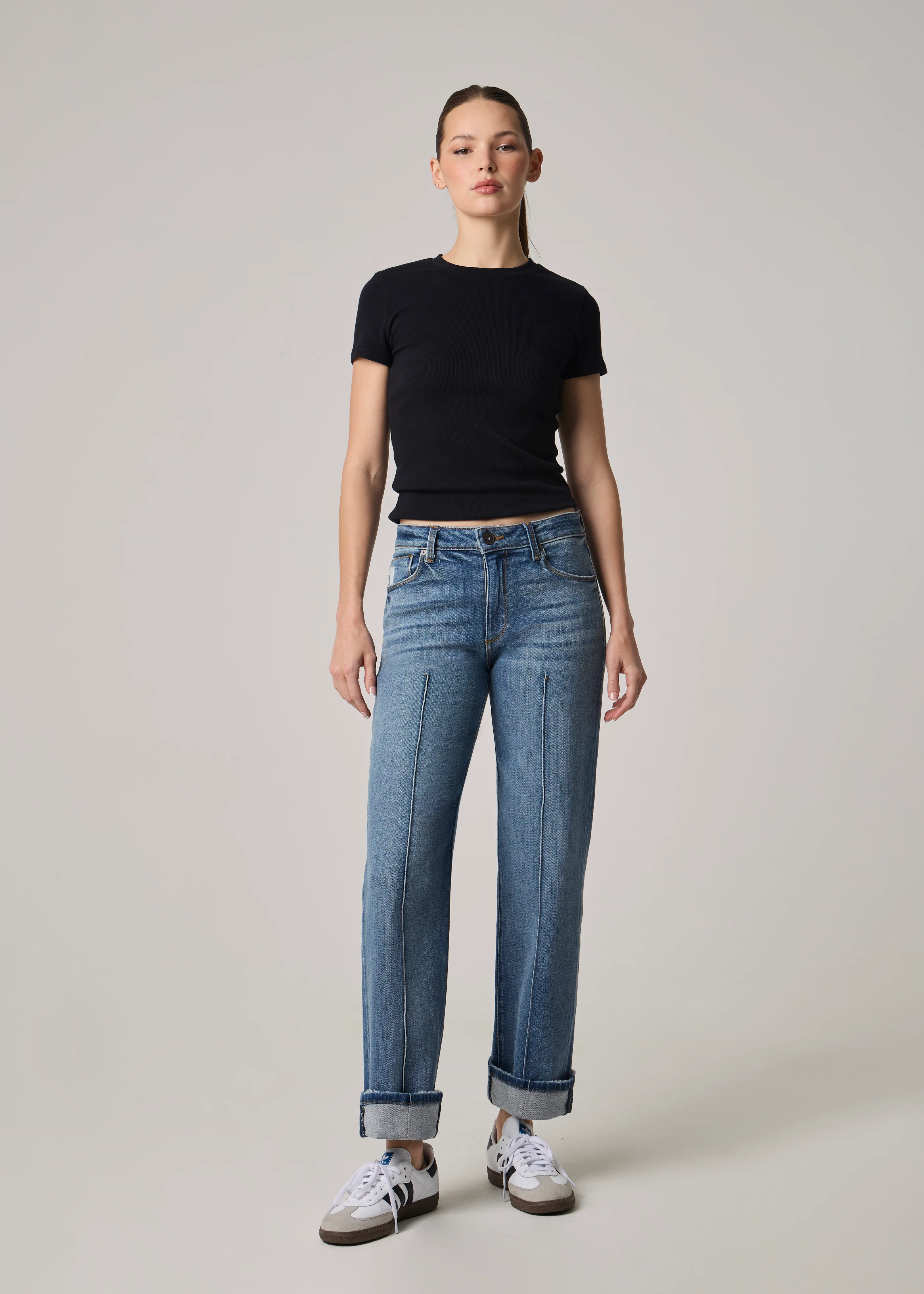 Vincent High Rise Cuffed Wide Leg Jeans - Medium Denny