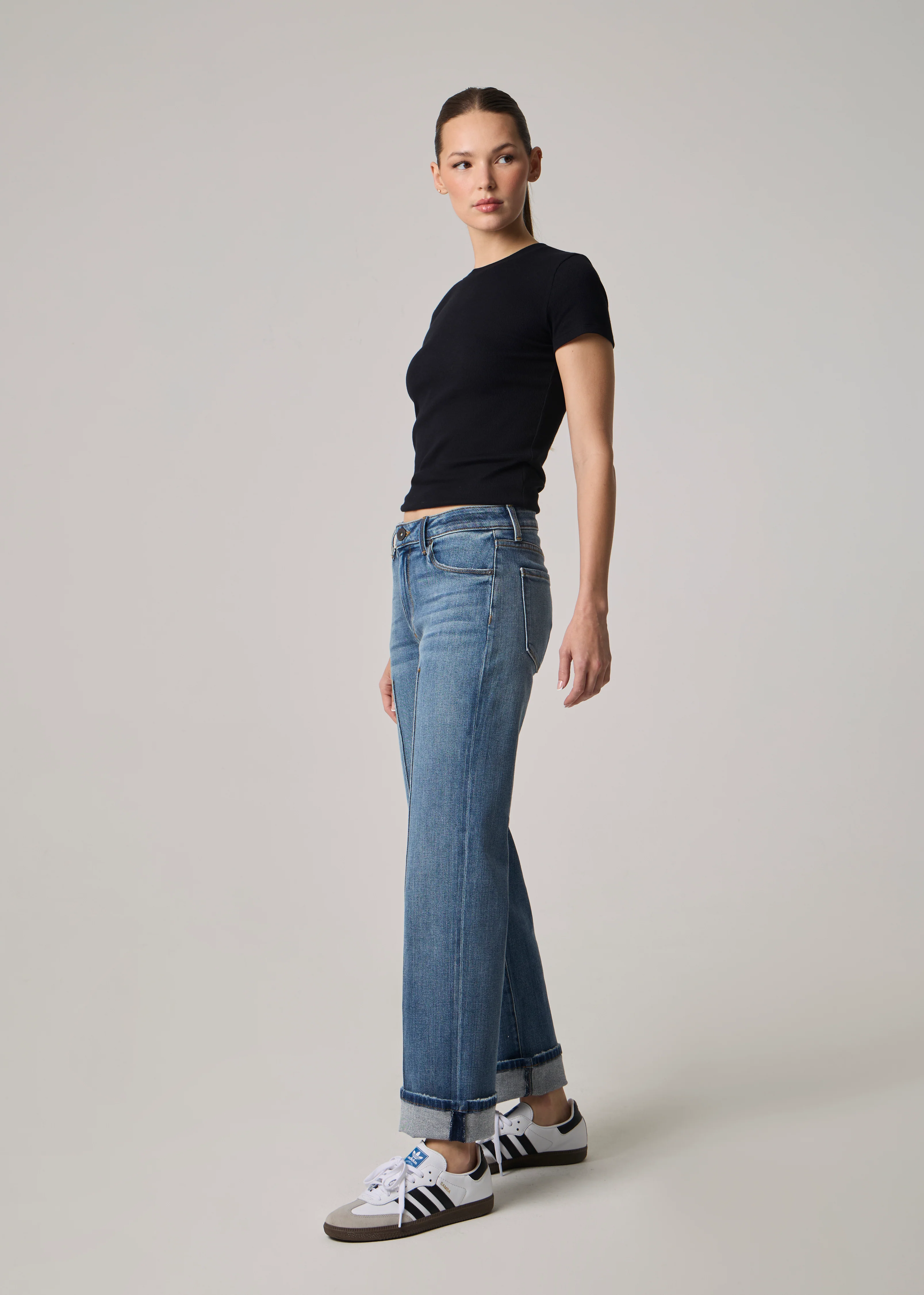 Vincent High Rise Cuffed Wide Leg Jeans - Medium Denny - Image 2