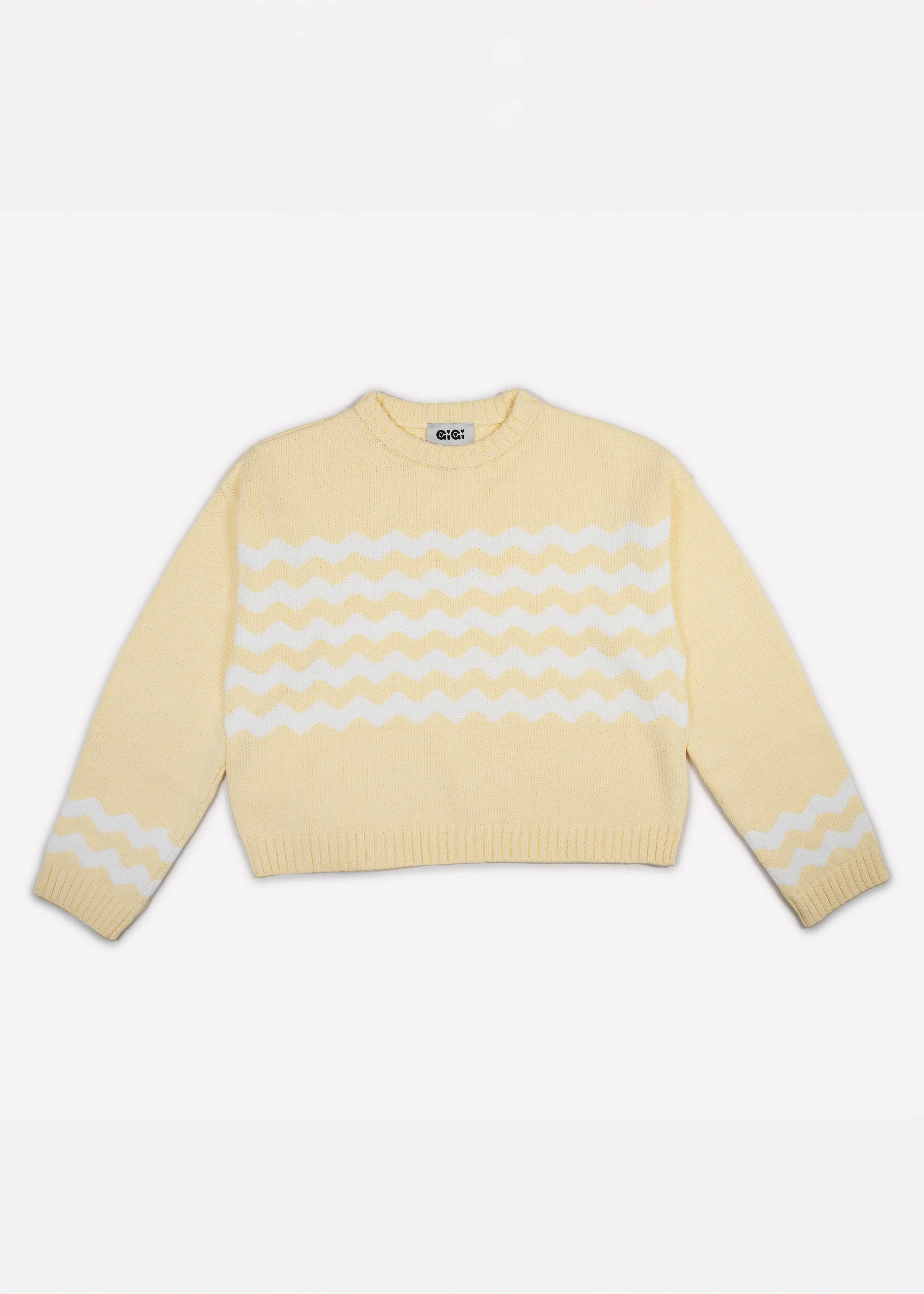 Wavy Stripe Sweater - Light Yellow & White