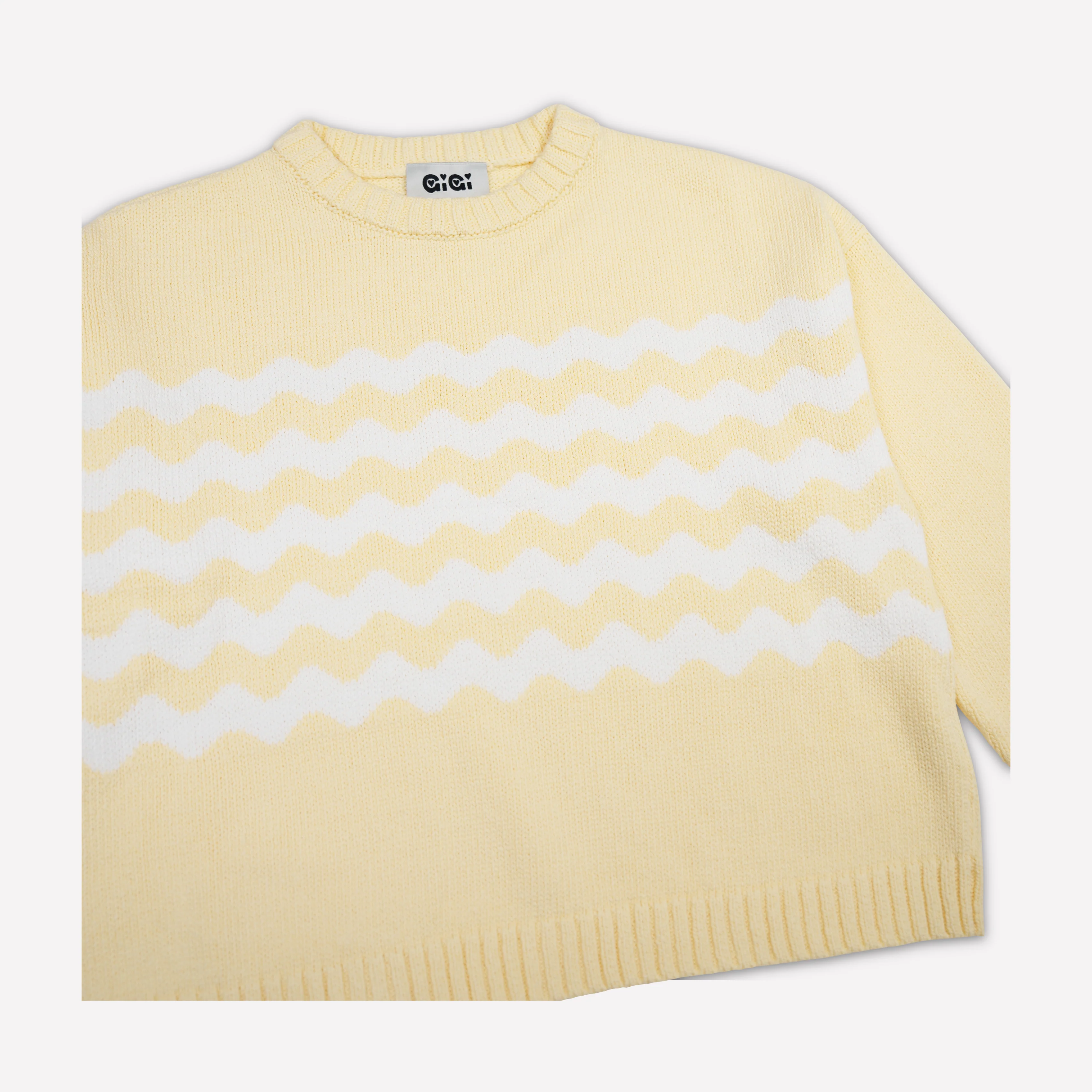 Wavy Stripe Sweater - Light Yellow & White - Image 2