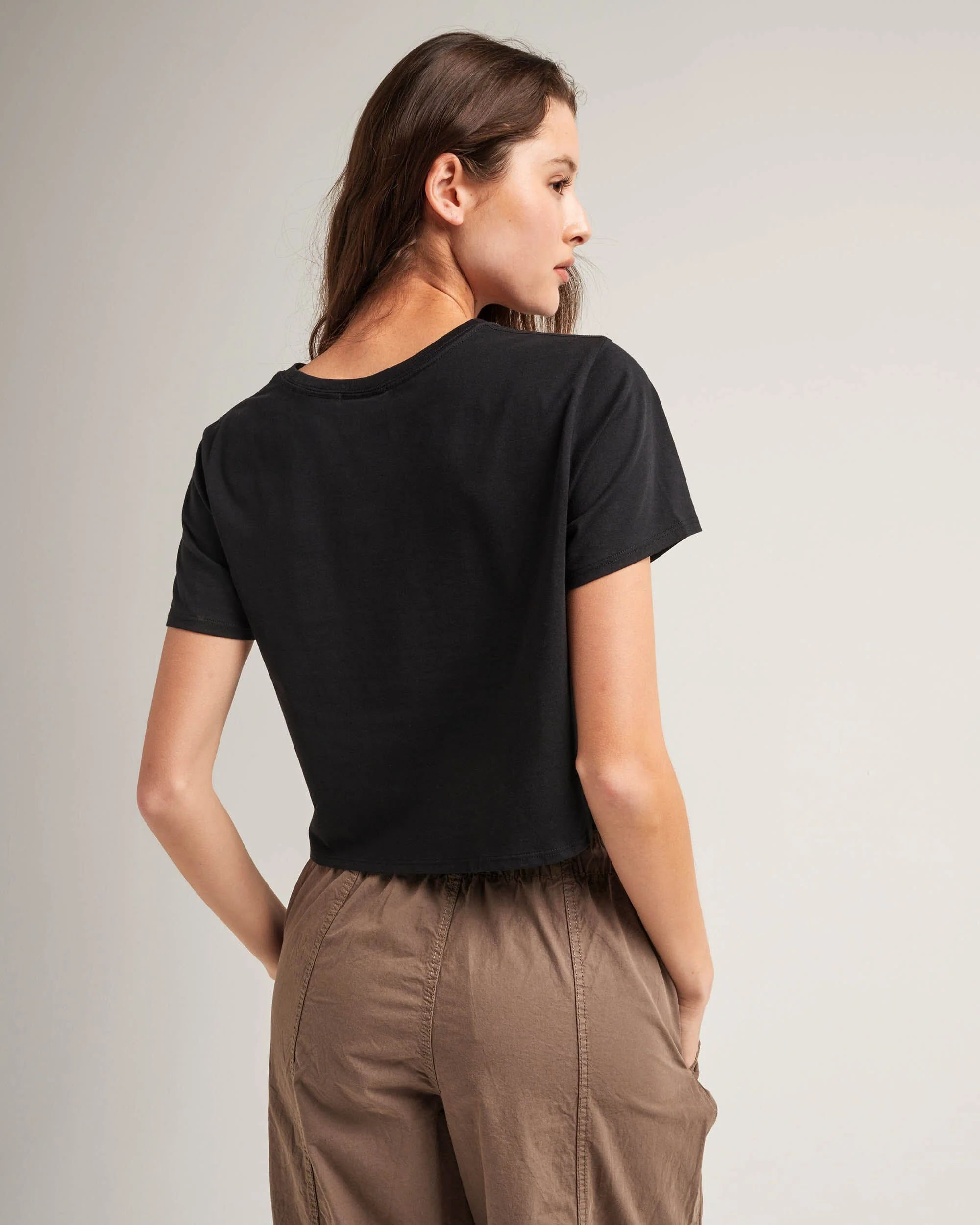Pima Boxy Crop Tee - Black - Image 3