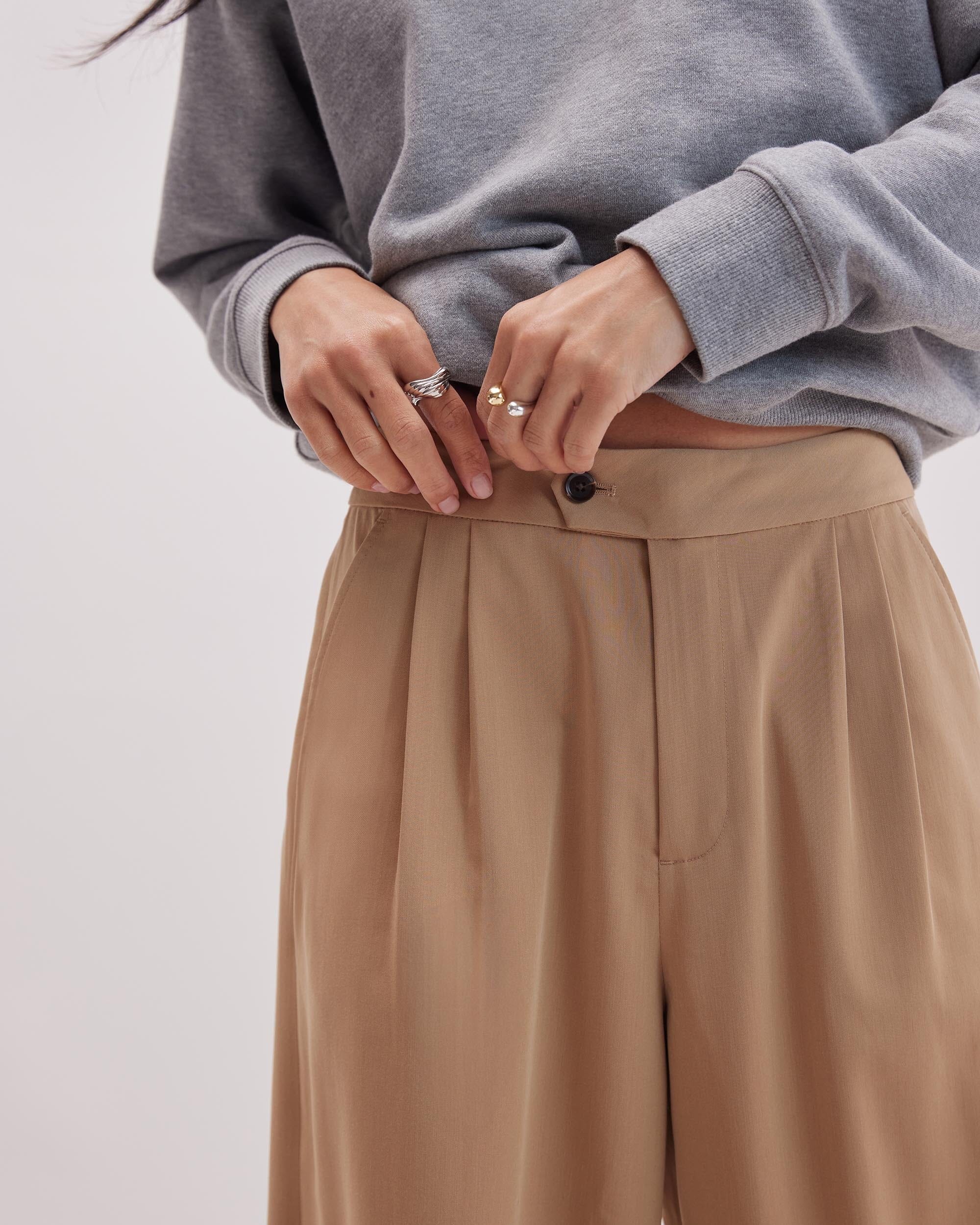 Womens Sophia Fluid Wide Leg Trouser - Khaki - Image 5