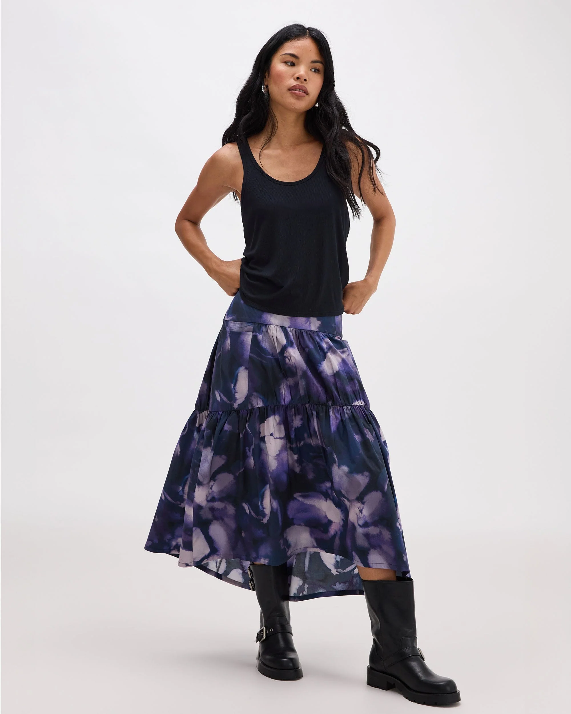 Stevie Tiered Maxi Skirt - Purple Ghost Floral - Image 2