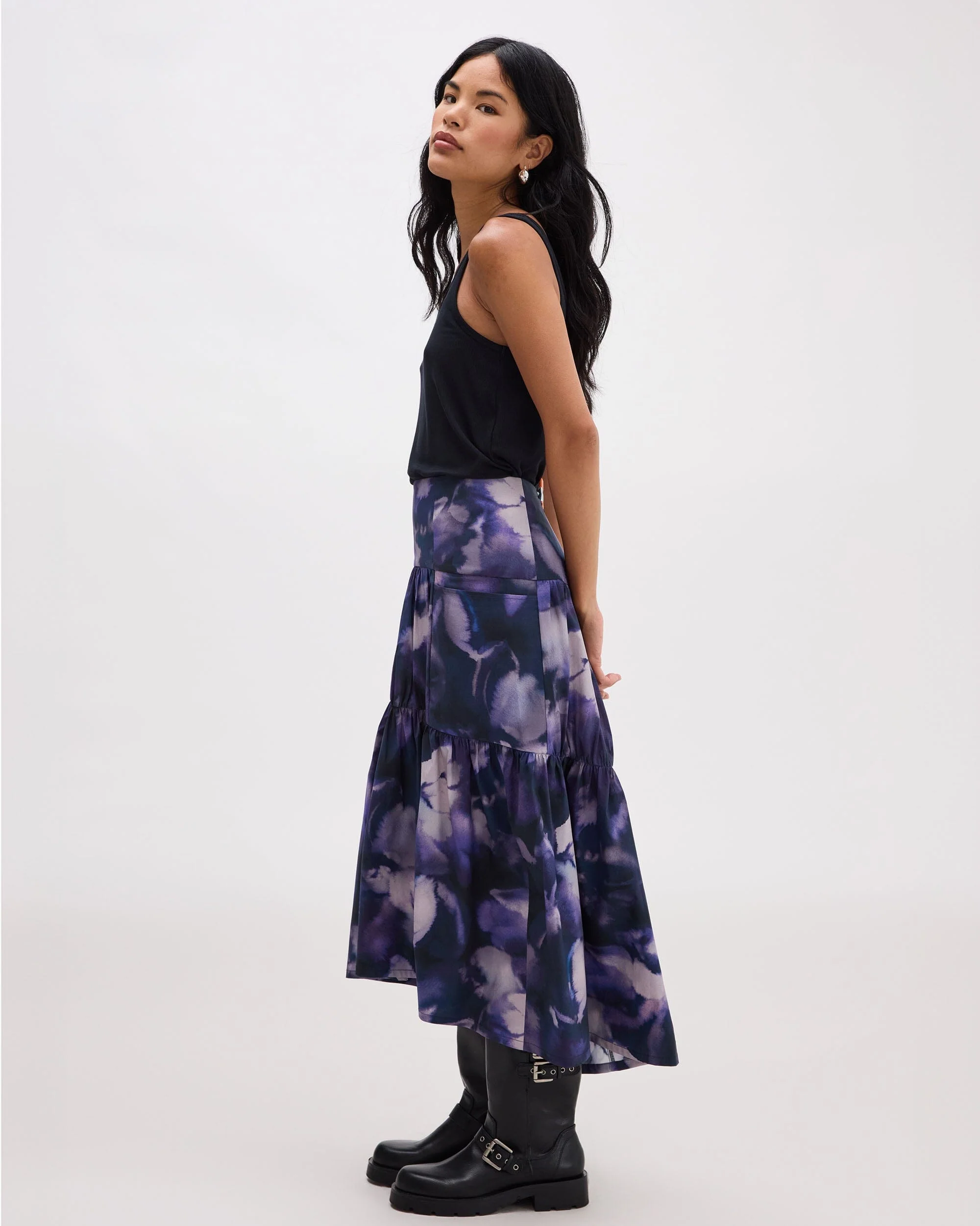 Stevie Tiered Maxi Skirt - Purple Ghost Floral - Image 3