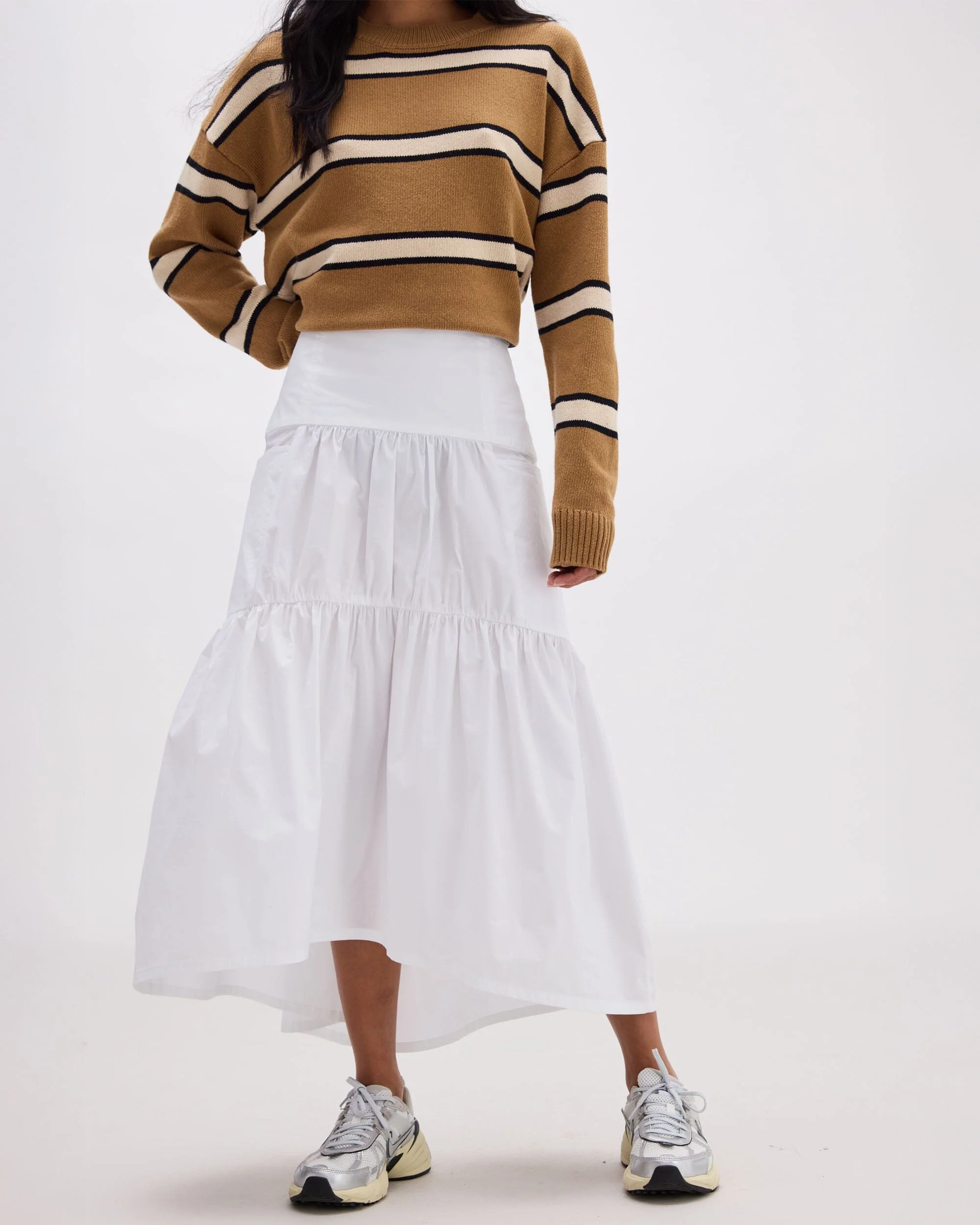 Womens Stevie Tiered Maxi Skirt - White