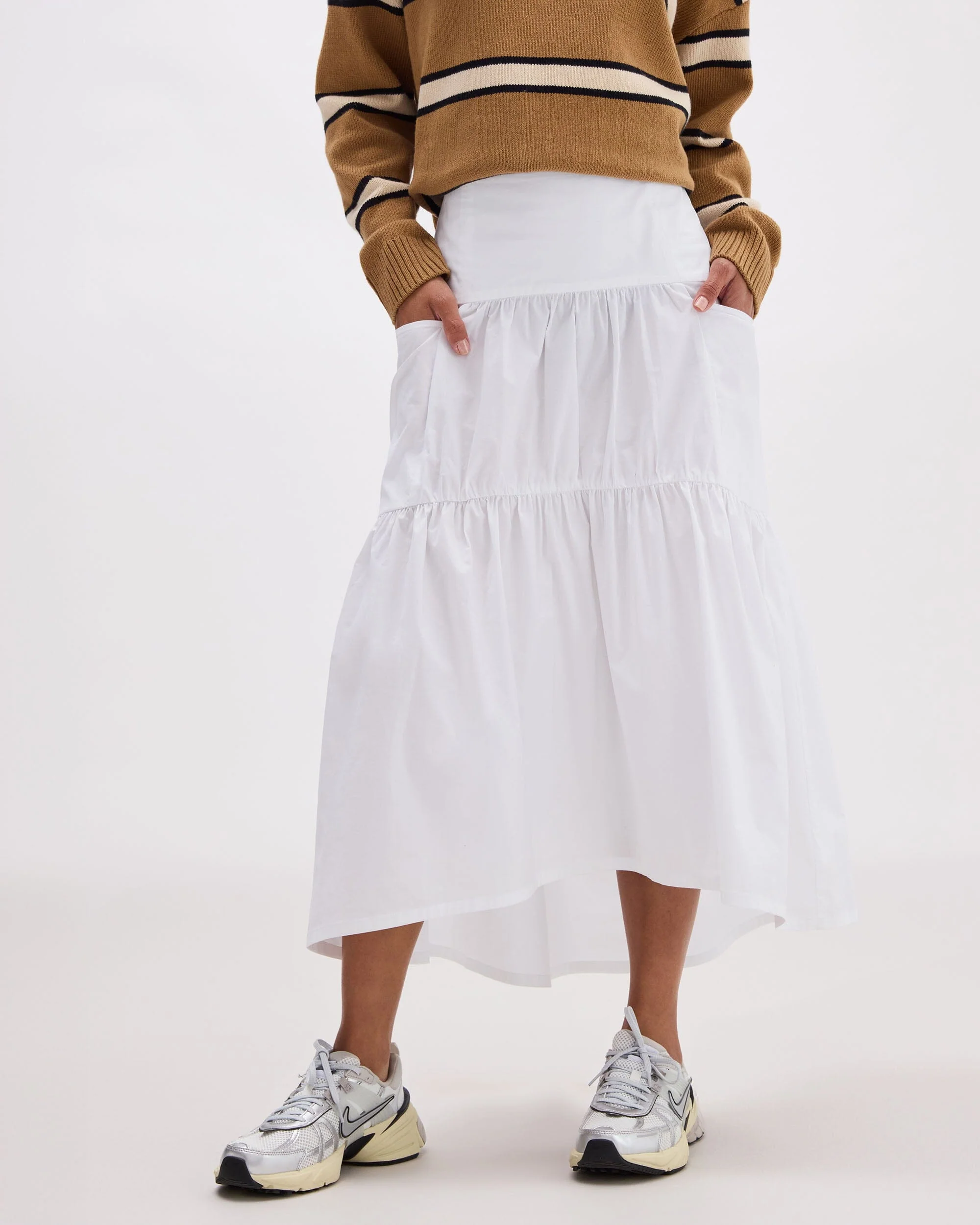 Womens Stevie Tiered Maxi Skirt - White - Image 3
