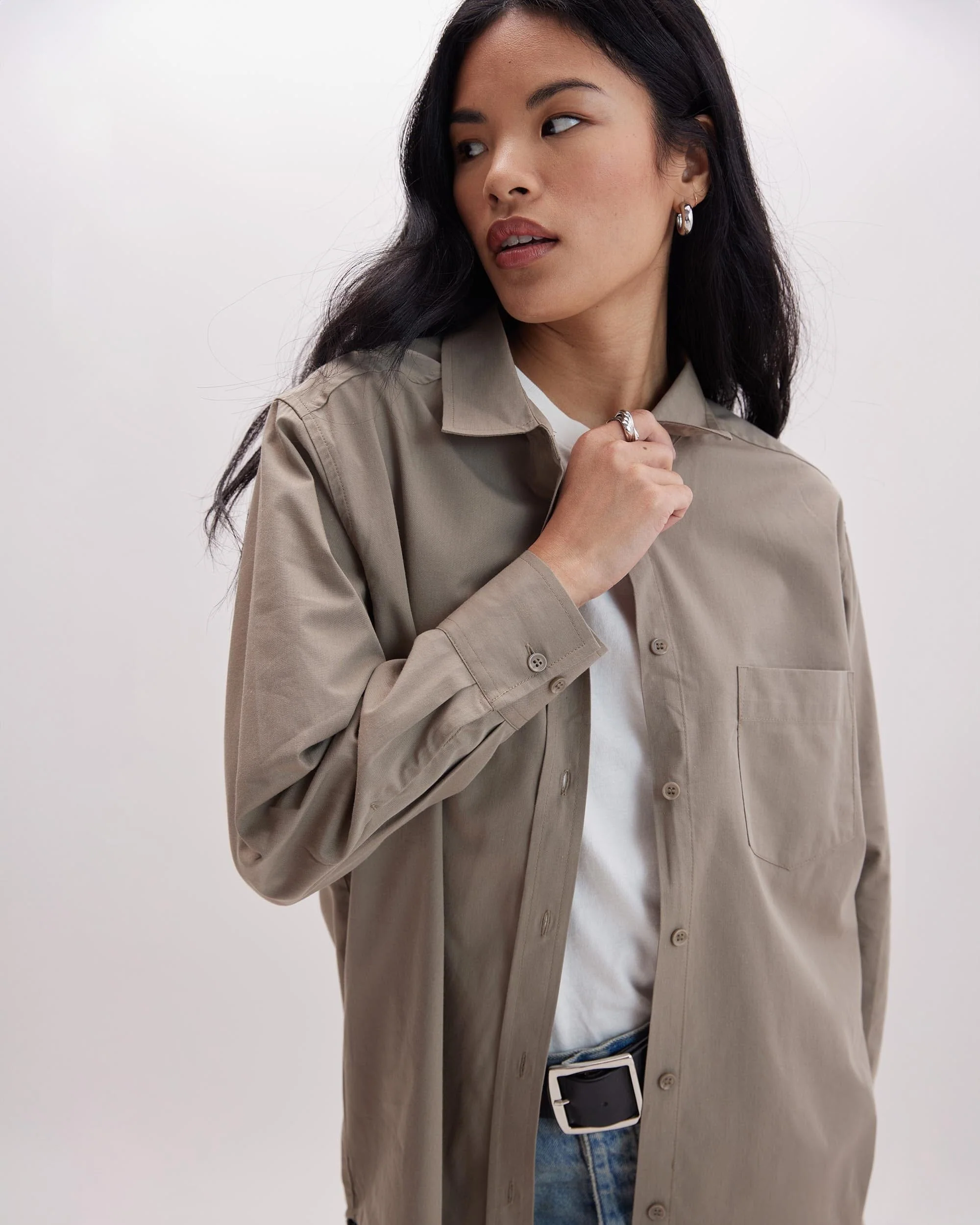Venice Button Up Shirt - Warm Grey - Image 2