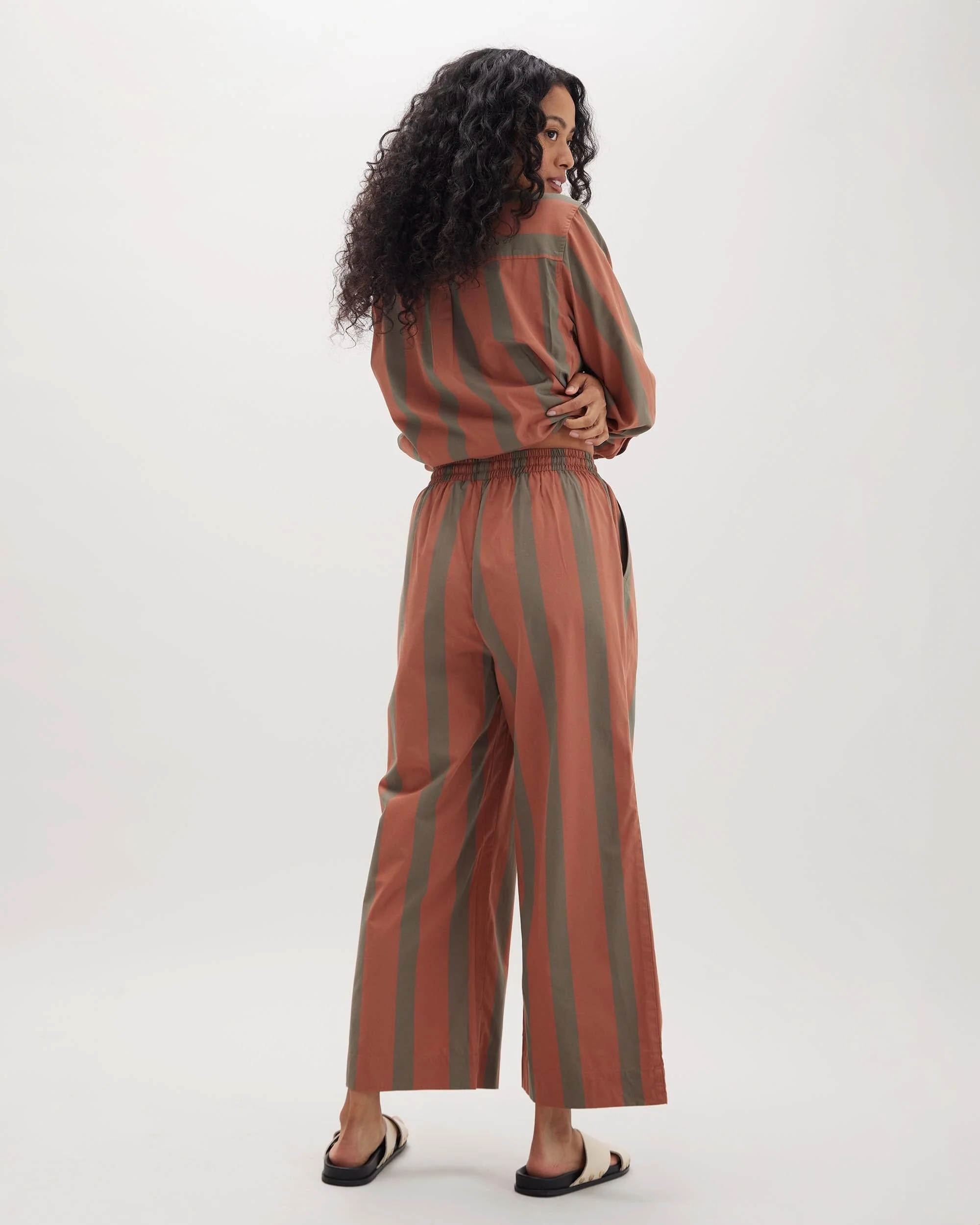 Venice Drawstring Pant - Russet Sage Stripe - Image 3