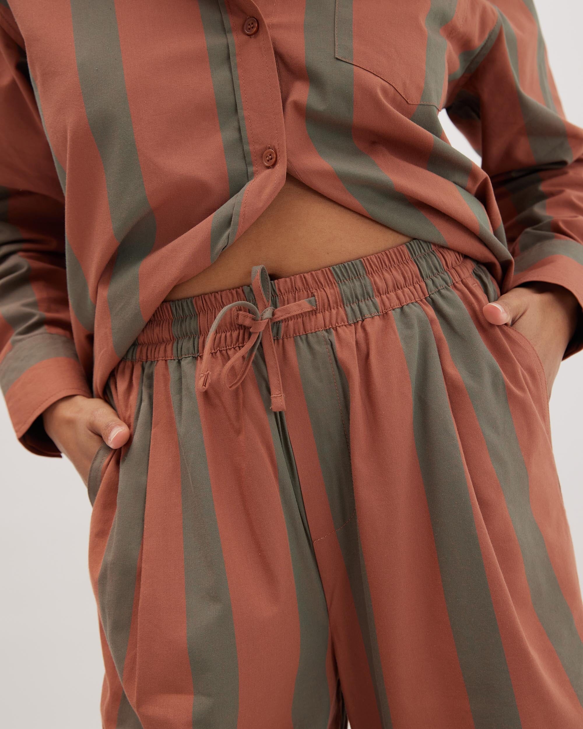 Venice Drawstring Pant - Russet Sage Stripe - Image 4