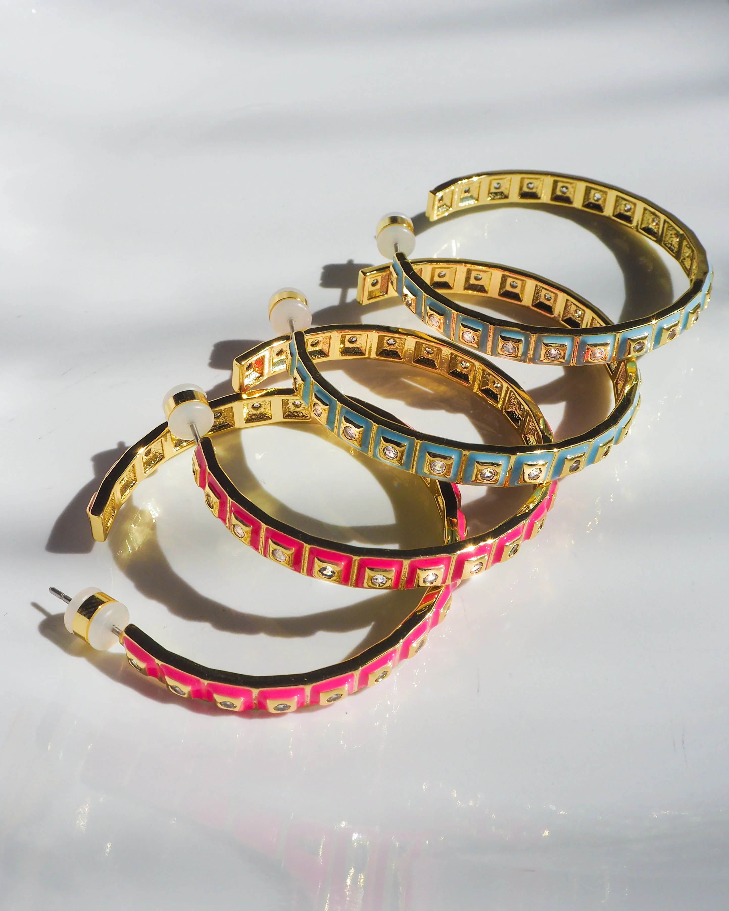 XL Pyramid Stud Hoops - Hot Pink/Gold - Image 2